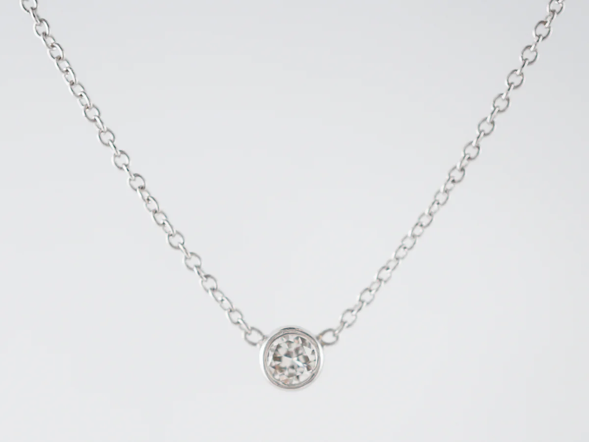 Bezel Set Solitaire Diamond Necklace in 14k White Gold