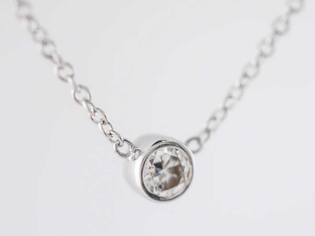 Bezel Set Solitaire Diamond Necklace in 14k White Gold - Image 3