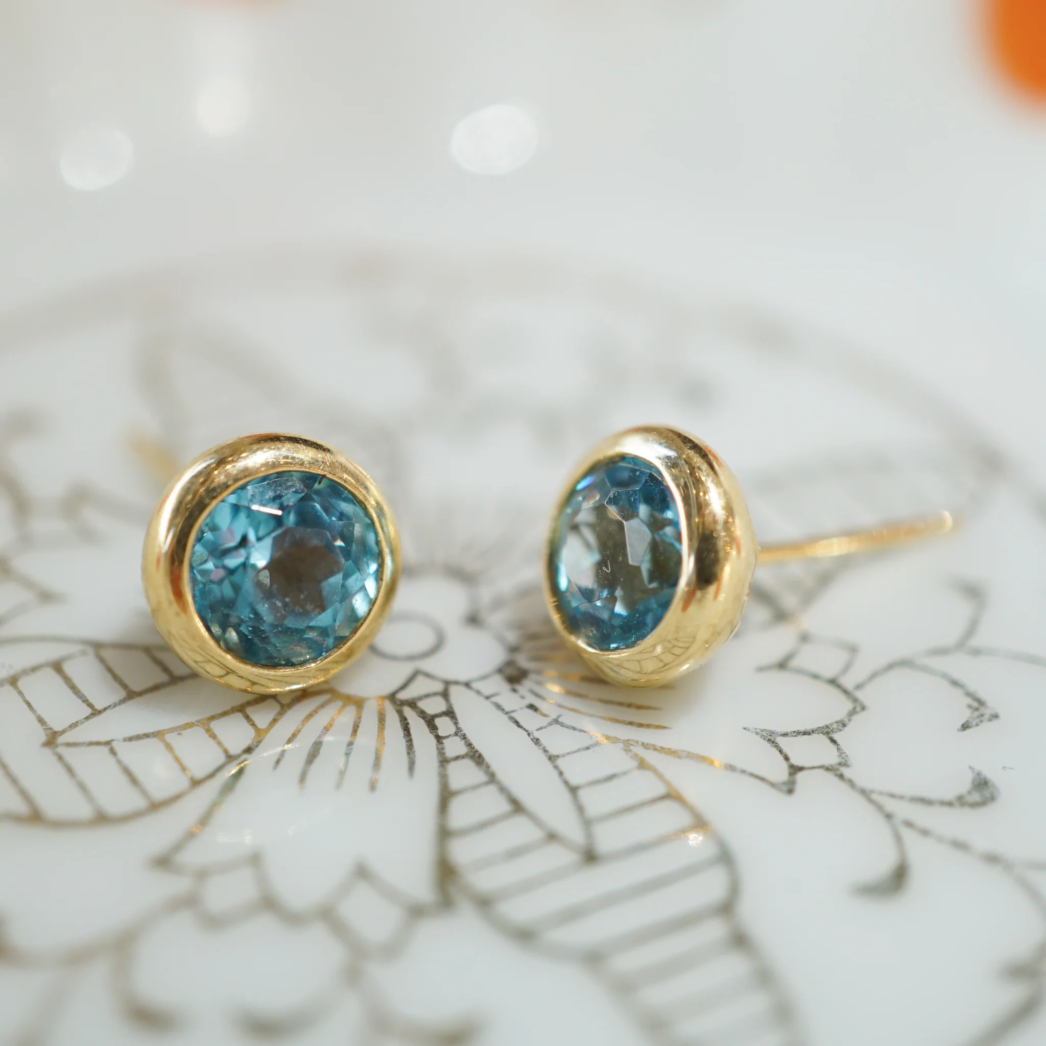 Bezel Set Topaz Earrings in 14k Yellow Gold - Image 4