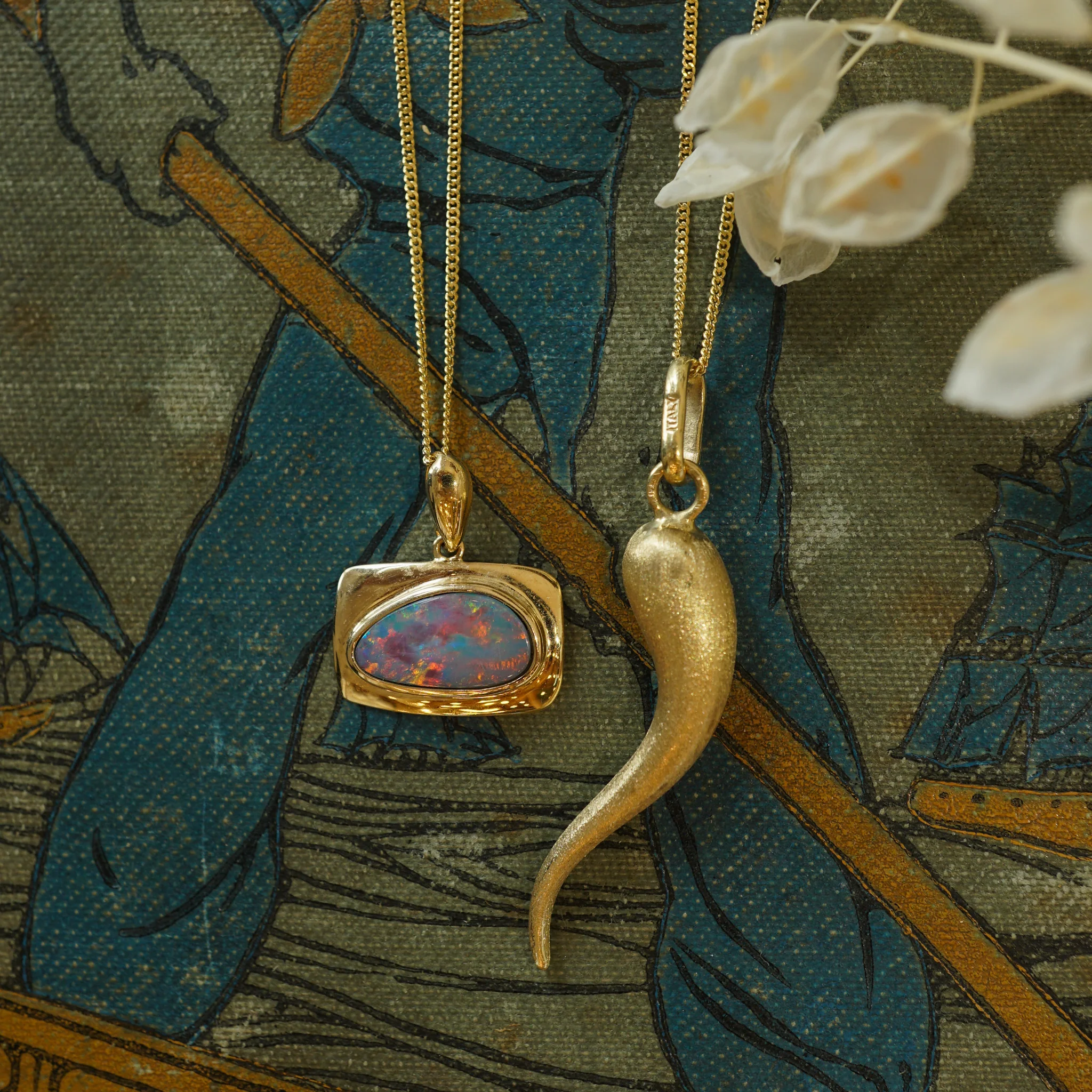 Black Boulder Opal Pendant Necklace in 18k Yellow Gold - Image 4