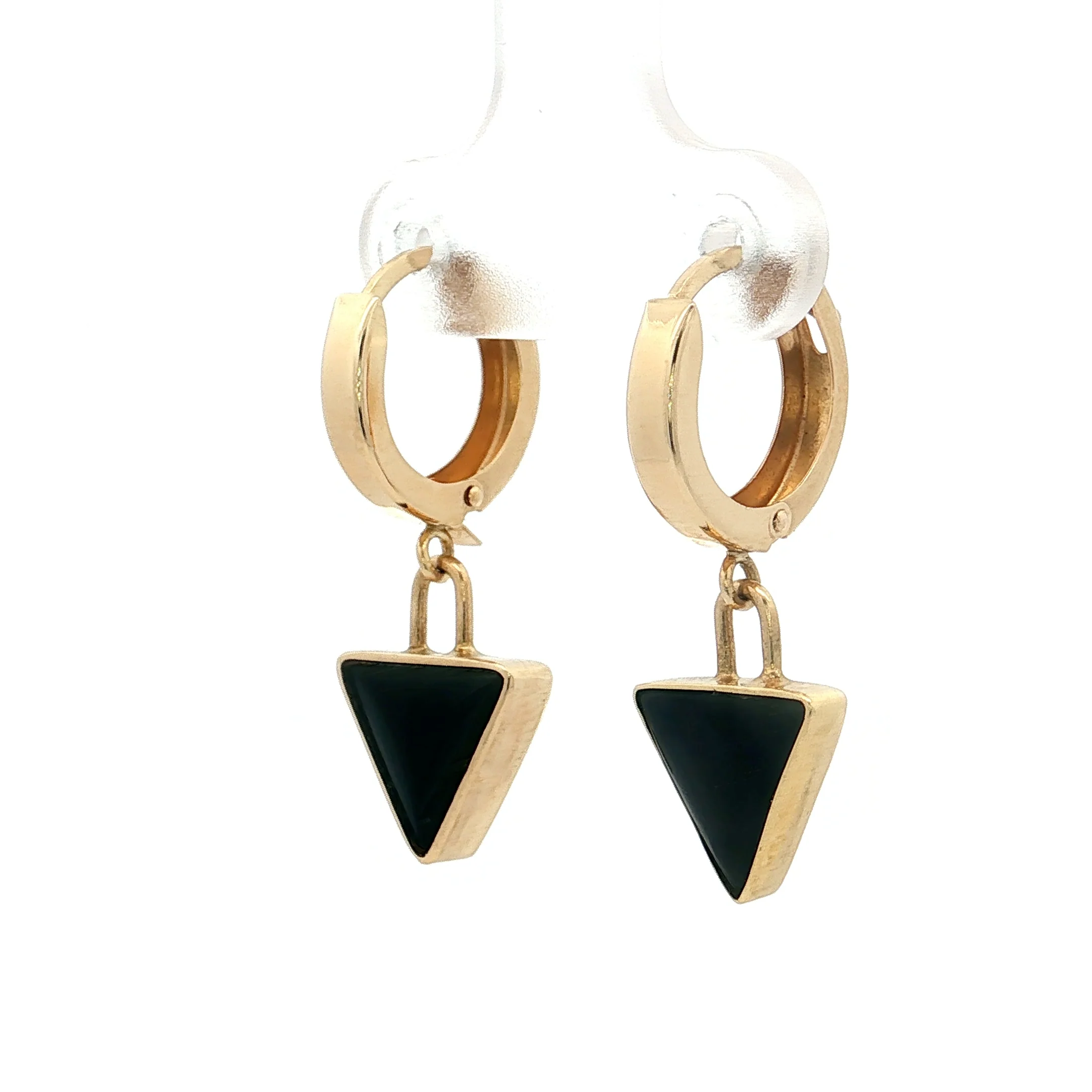 Black Enamel Huggie Dangle Earrings 14k Yellow Gold - Image 2