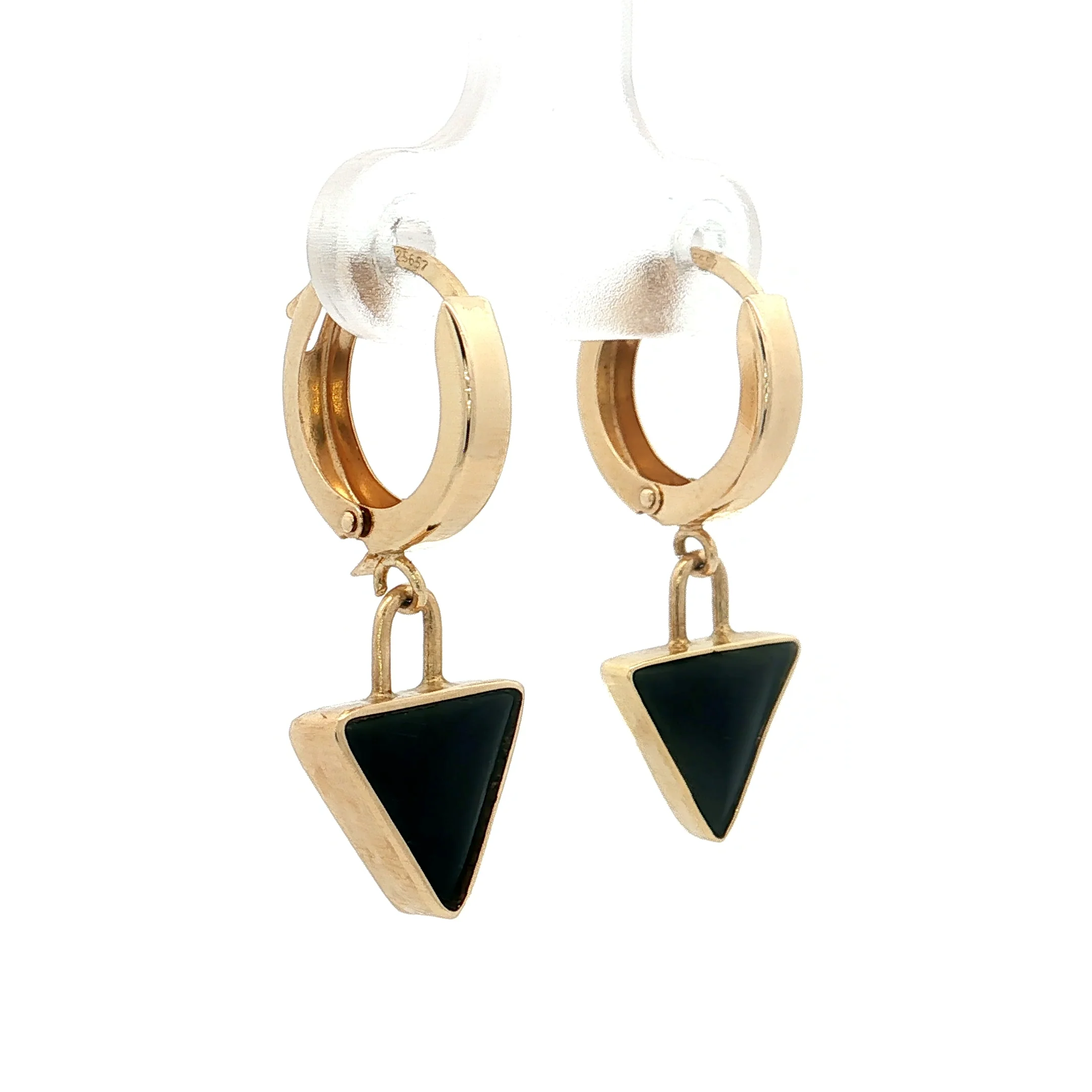 Black Enamel Huggie Dangle Earrings 14k Yellow Gold - Image 3