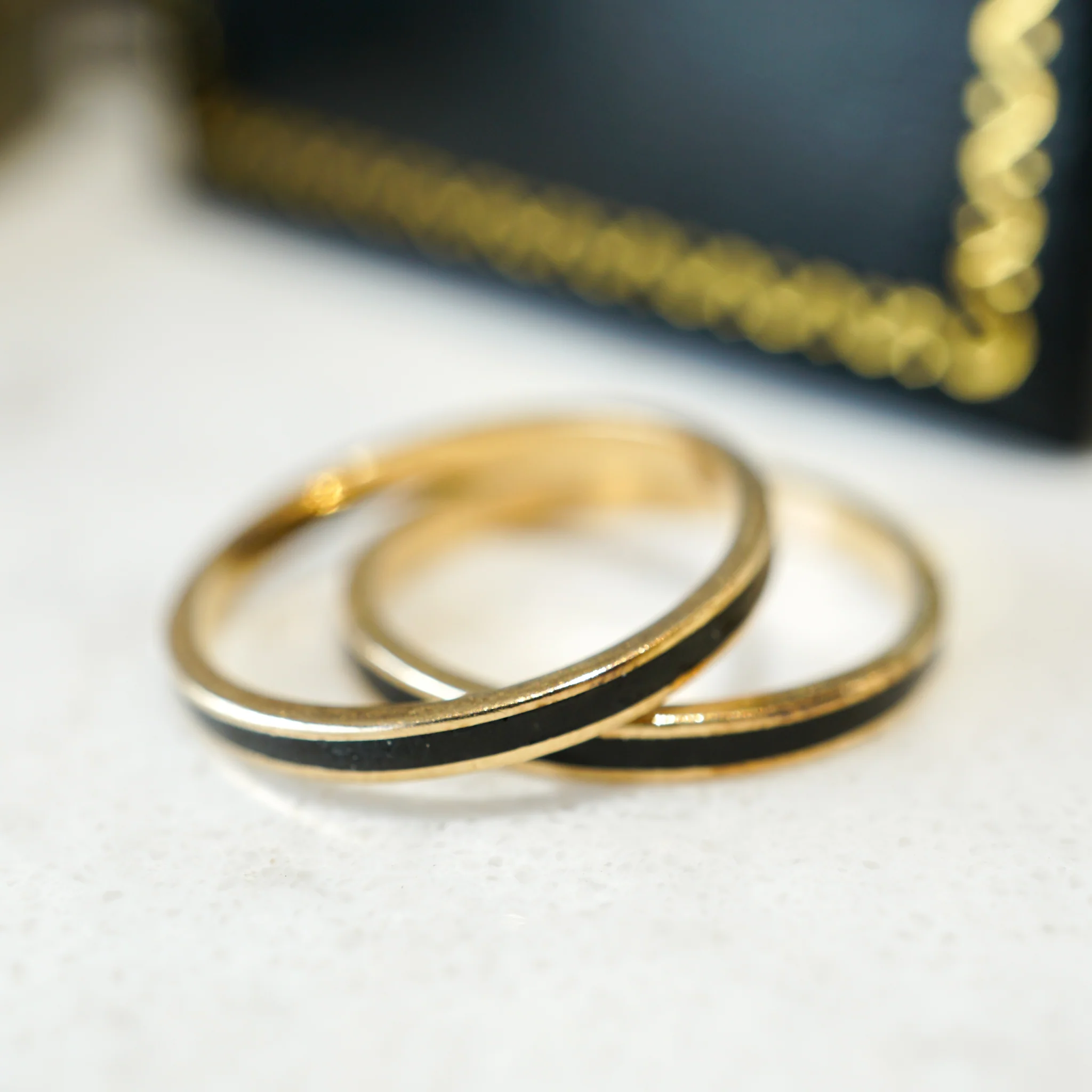 Black Enamel Stacking Band in 14k Yellow Gold - Image 6