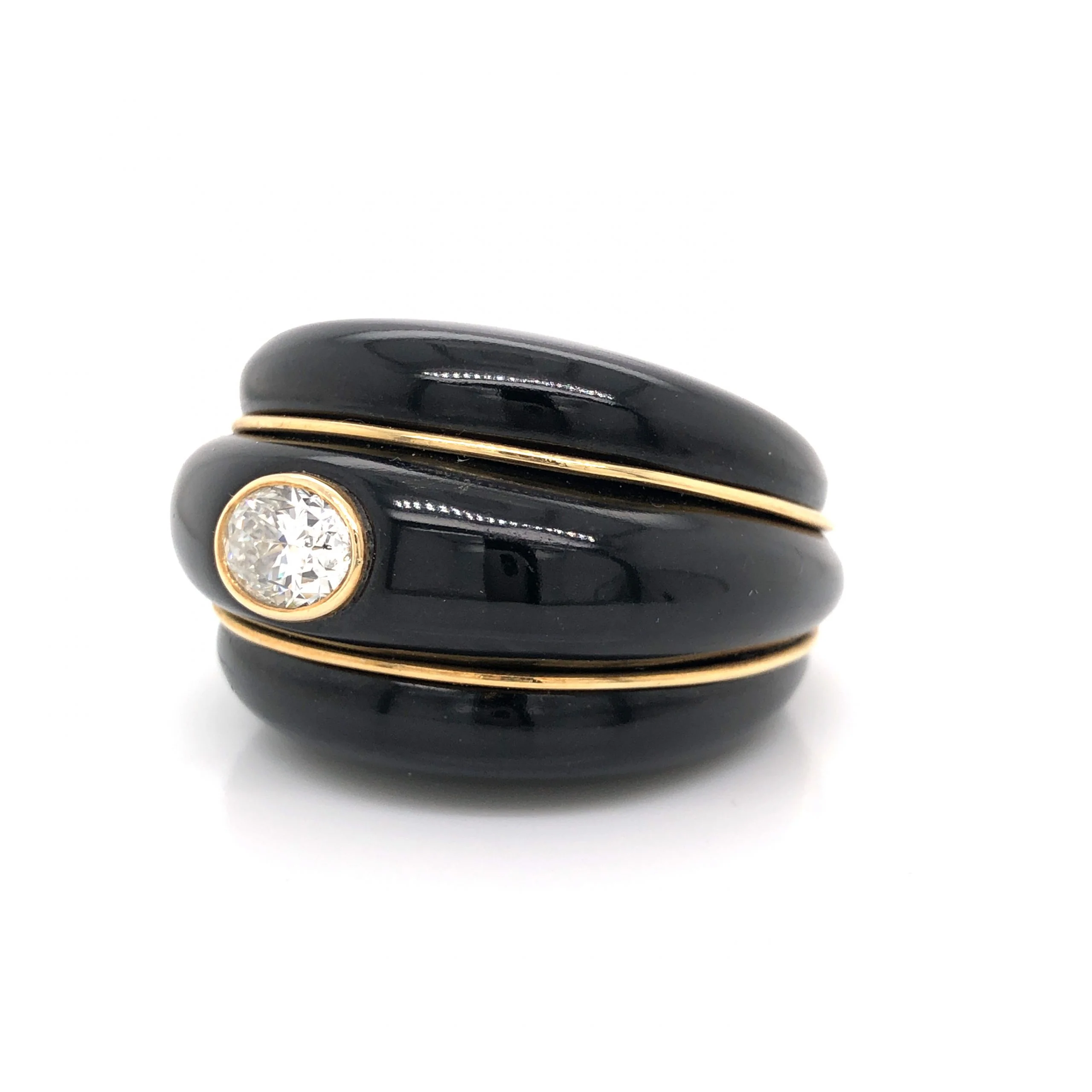 Black Jade Diamond Cocktail Ring w/ 18k Yellow Gold - Image 2