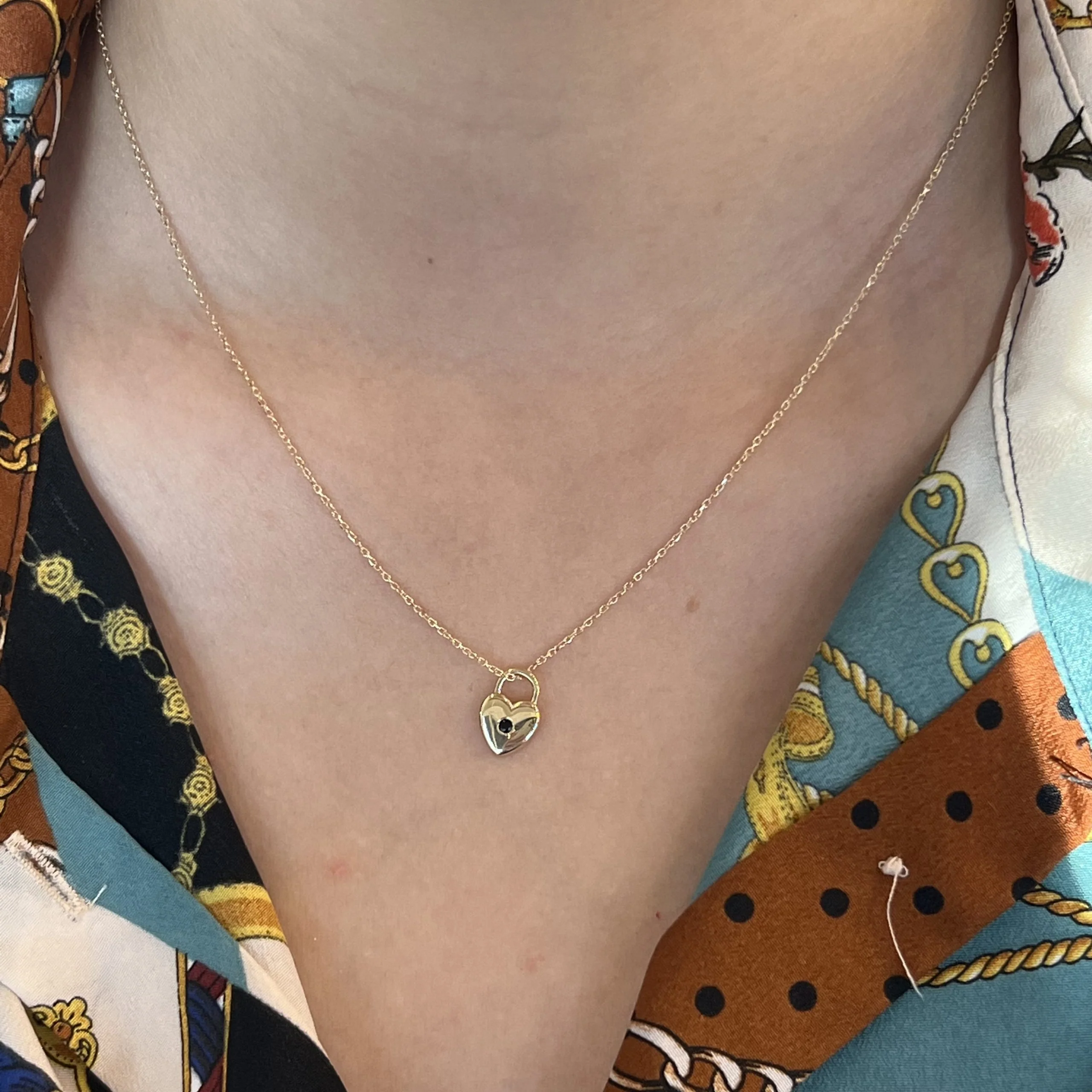 Black Spinel Heart Lock Pendant Necklace in 14k Yellow Gold - Image 5