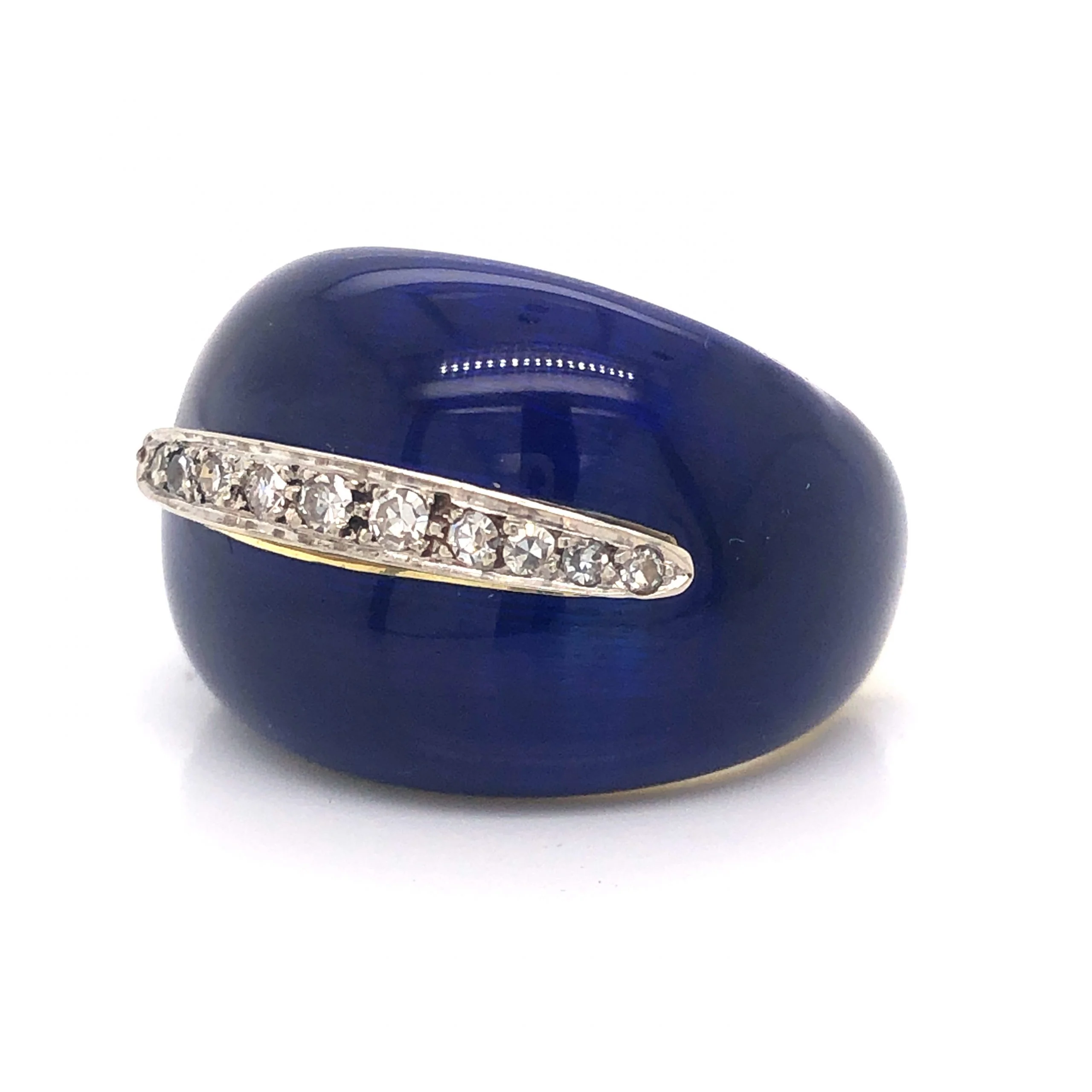 Blue Enamel Diamond Cocktail Ring in 18k Yellow Gold - Image 2