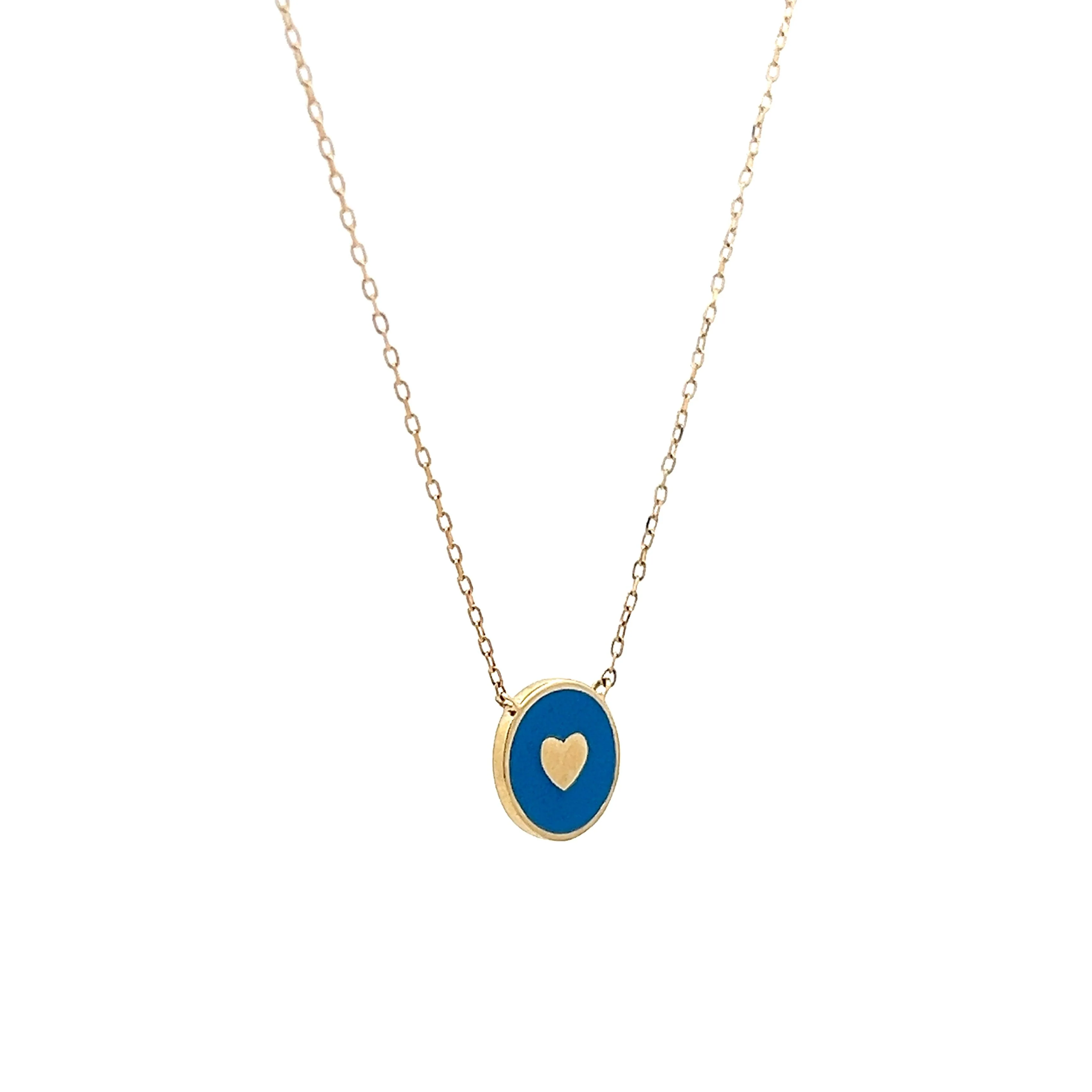 Blue Enamel Heart Pendant Necklace in 14k Yellow Gold - Image 3