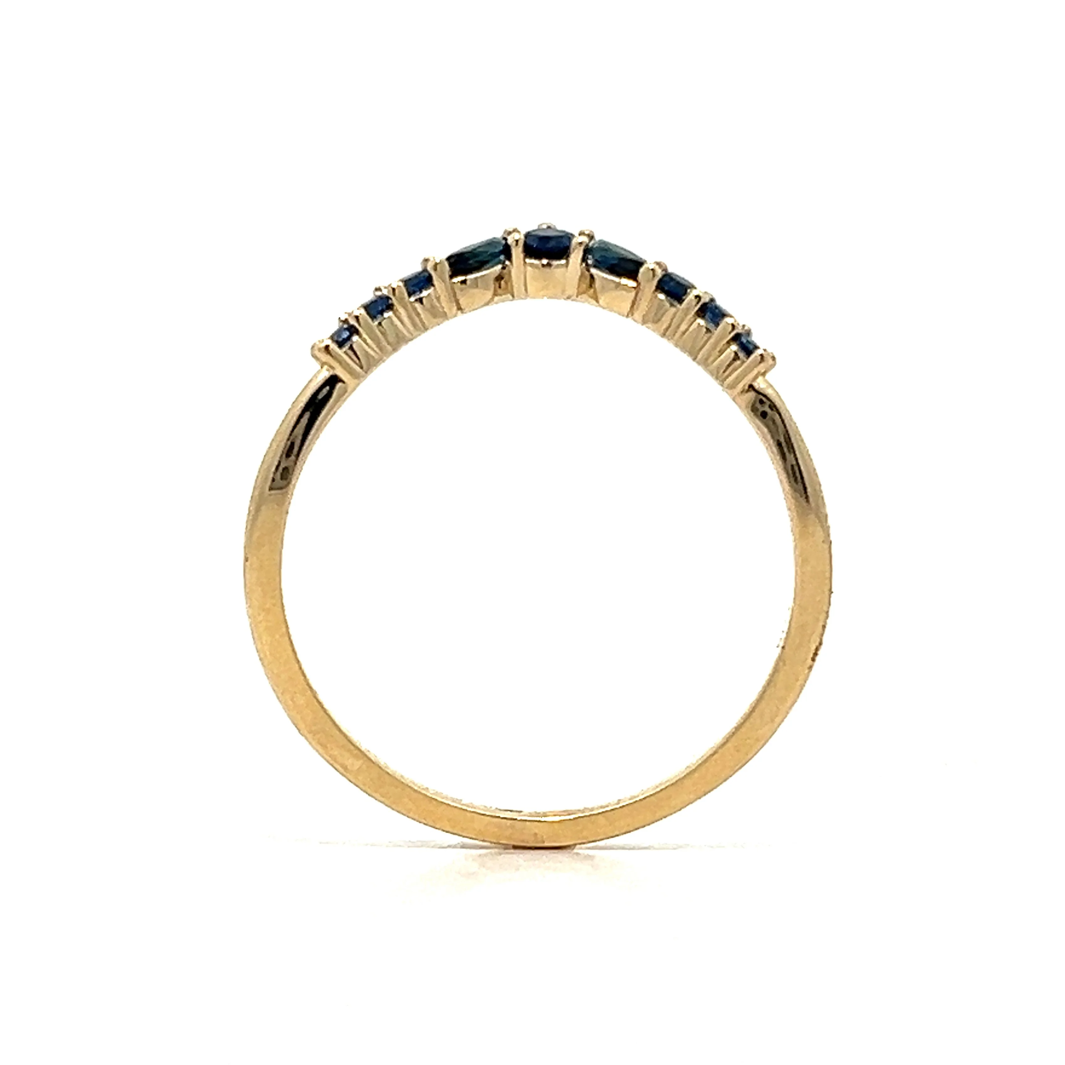 Blue Sapphire Contoured Stacking Wedding Band in Yellow Gold - Image 4