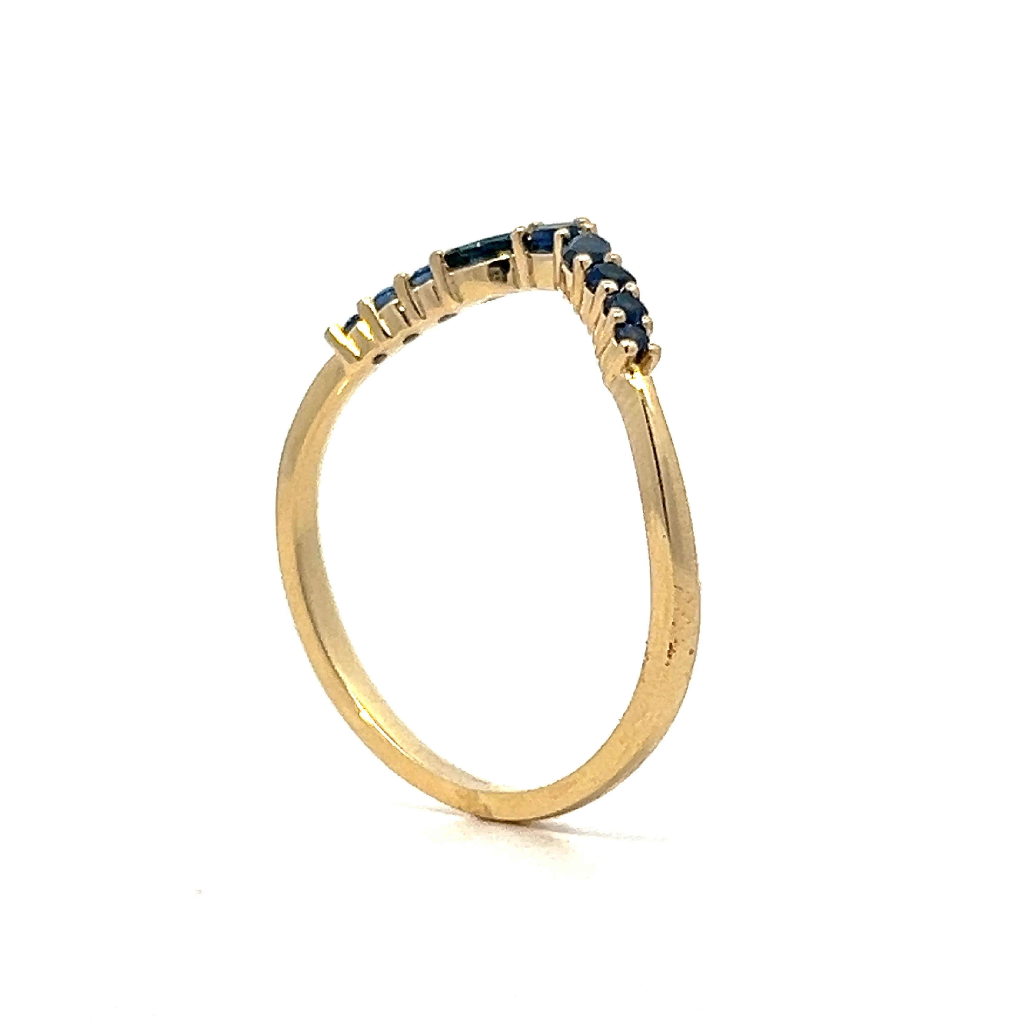 Blue Sapphire Contoured Stacking Wedding Band in Yellow Gold - Image 5