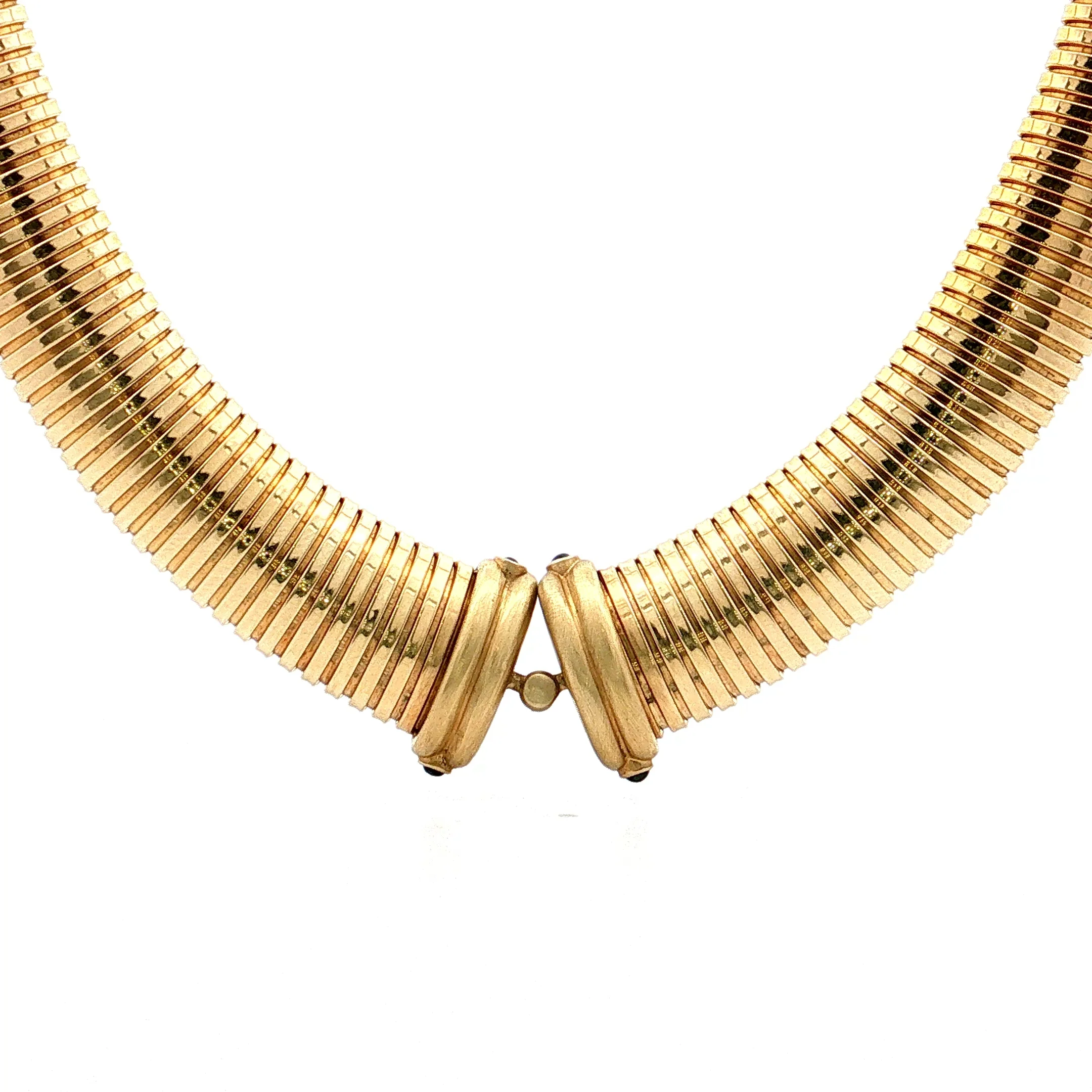 Blue Sapphire Tubogas Necklace 14k Yellow Gold