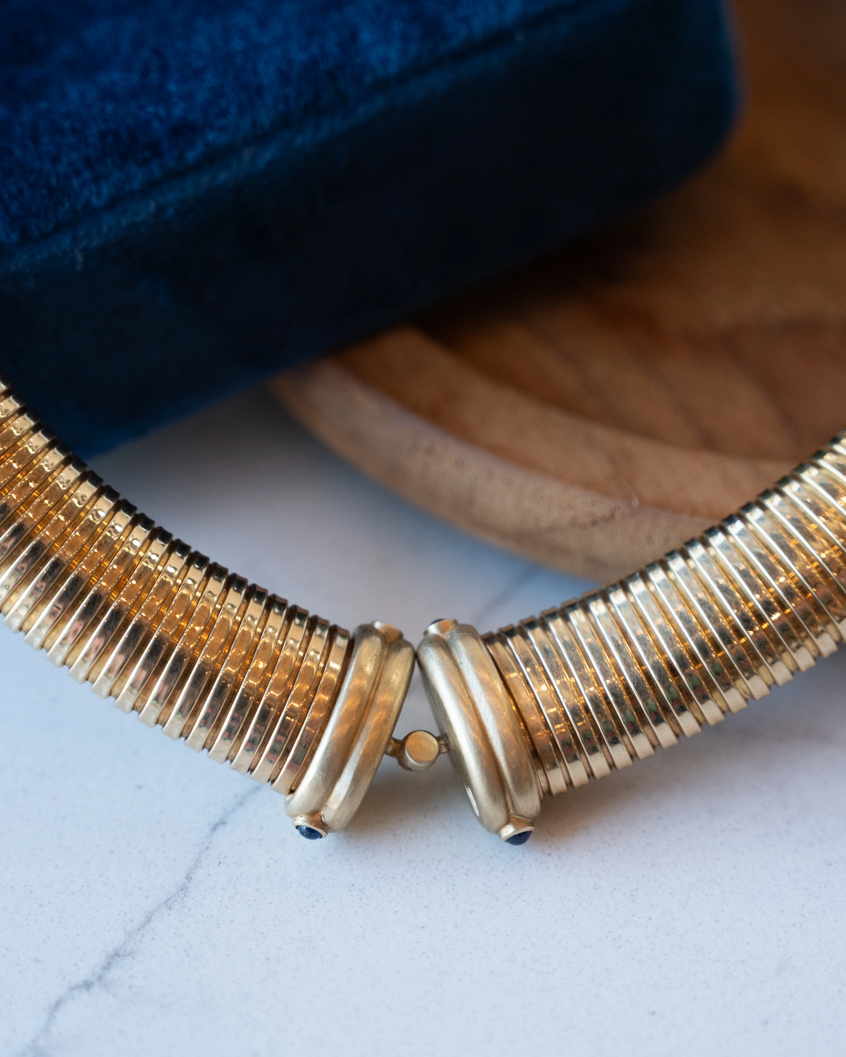 Blue Sapphire Tubogas Necklace 14k Yellow Gold - Image 5