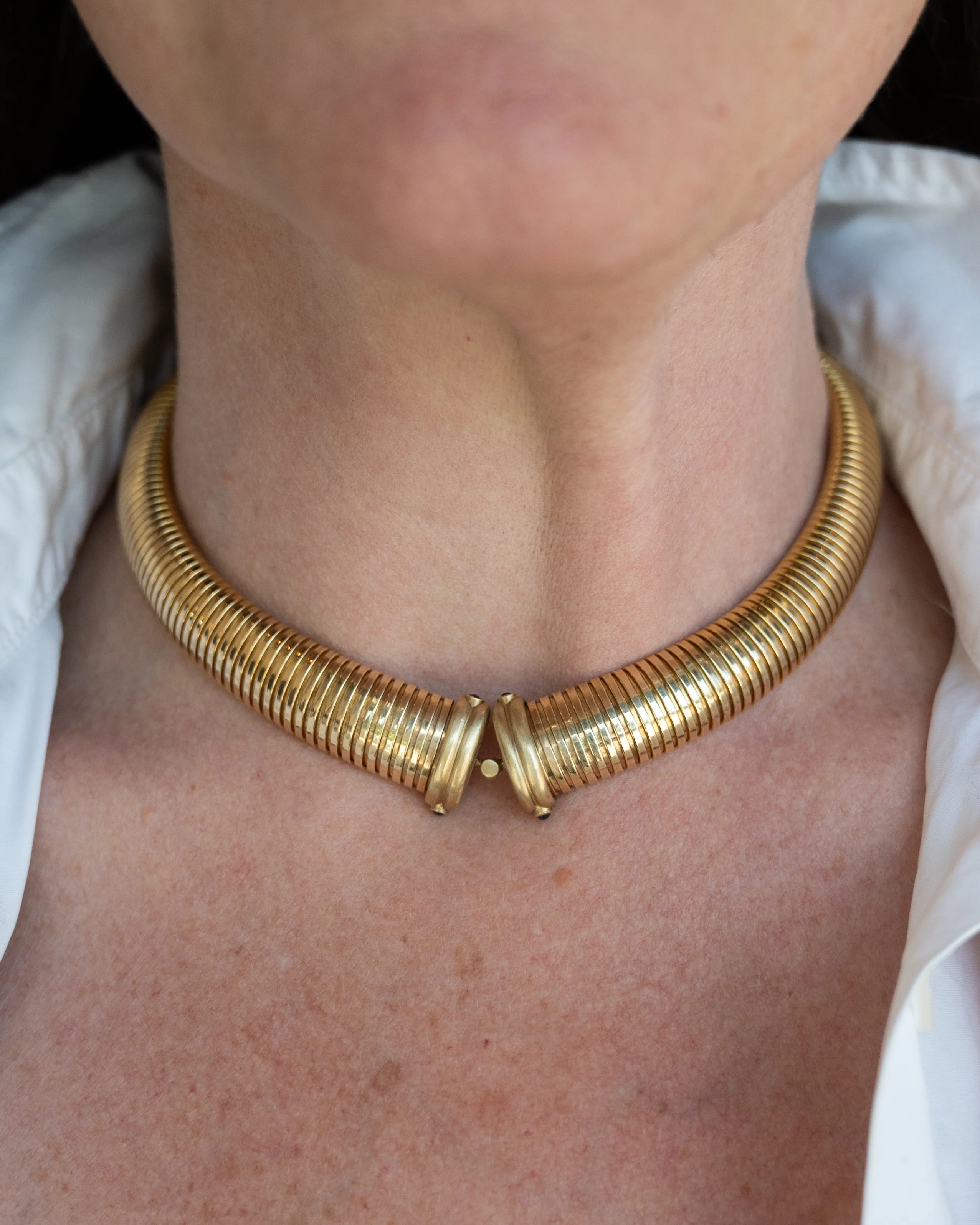 Blue Sapphire Tubogas Necklace 14k Yellow Gold - Image 6