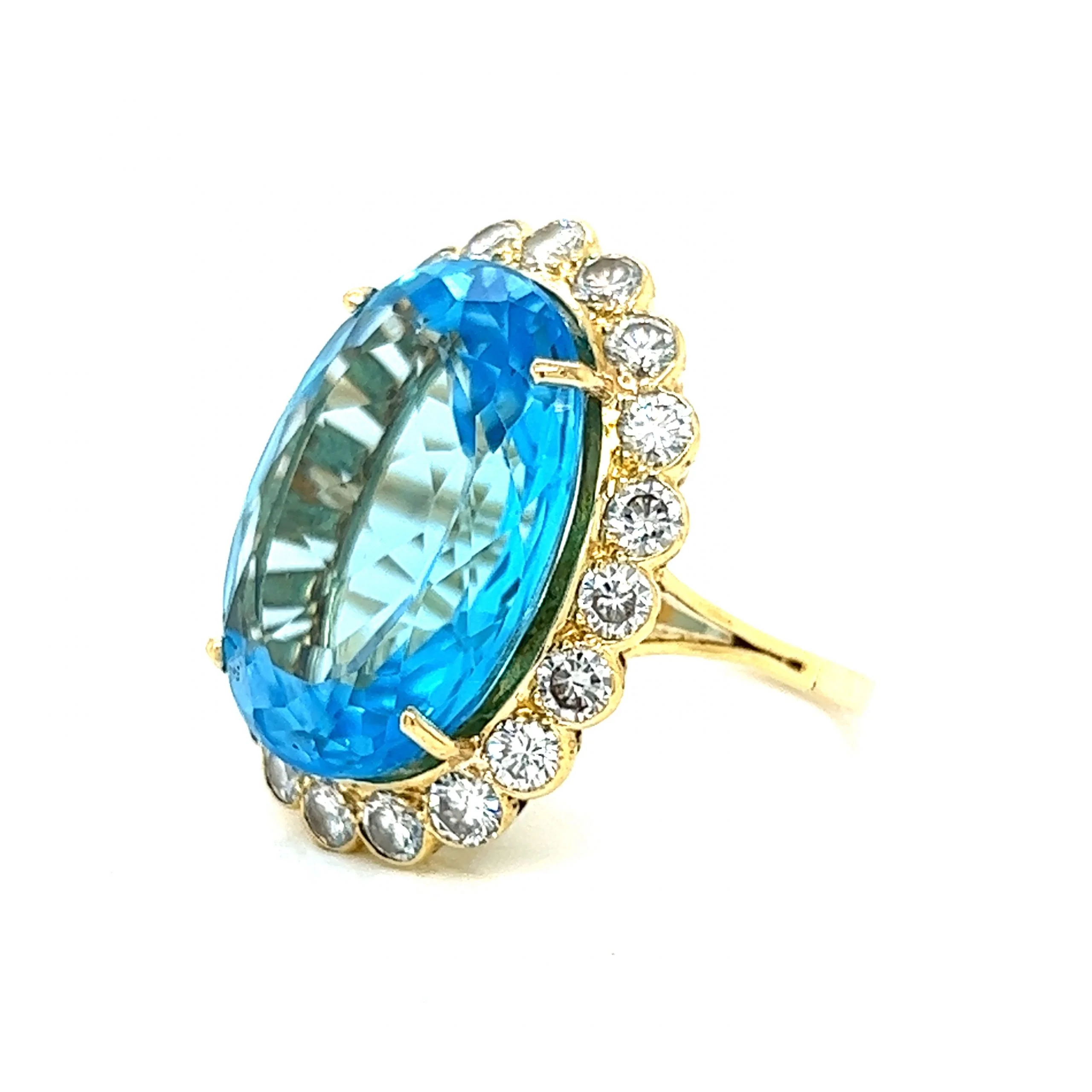 Blue Topaz & Diamond Cocktail Ring in 14k Yellow Gold - Image 2