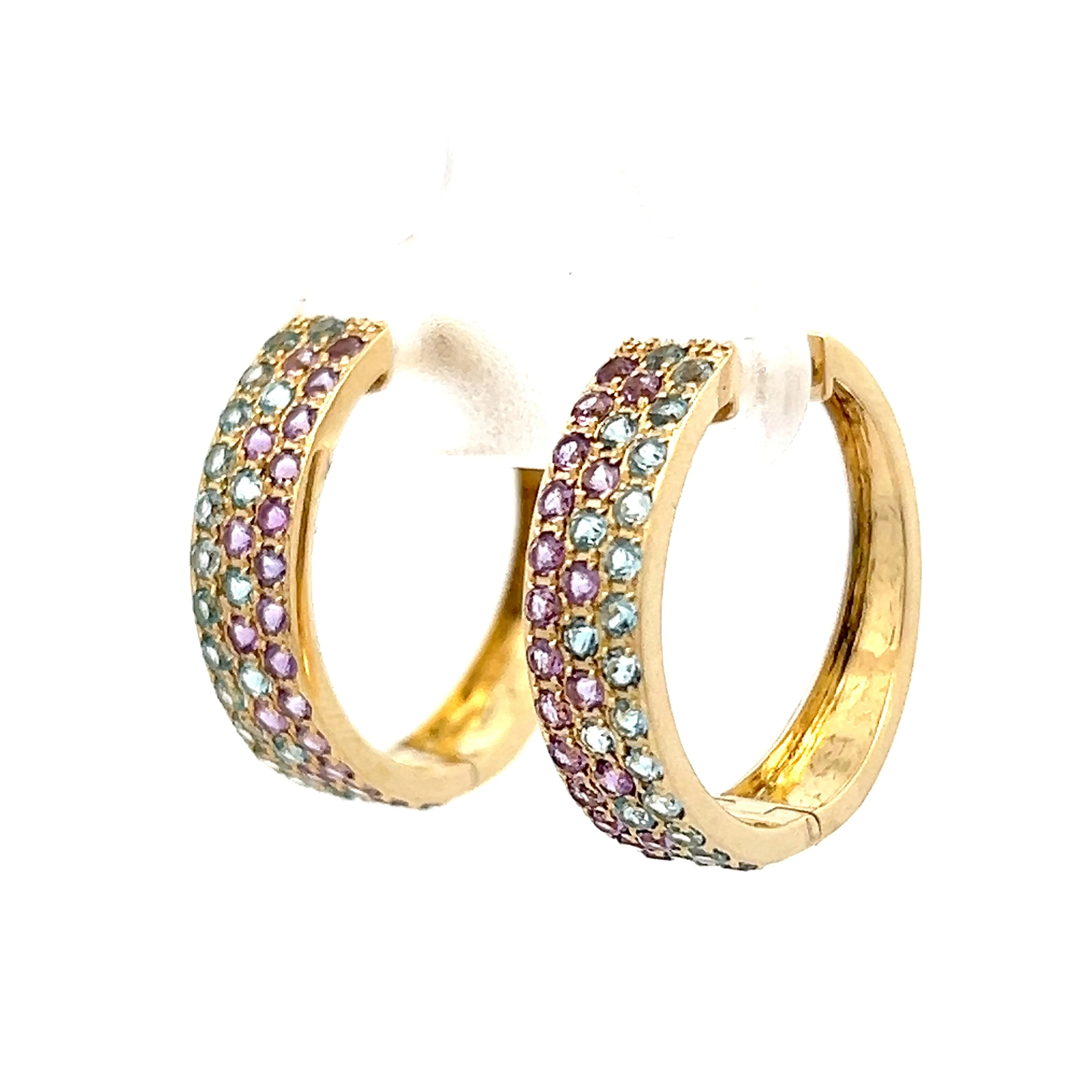 Blue Topaz & Purple Amethyst Hoop Earrings in 14k - Image 2