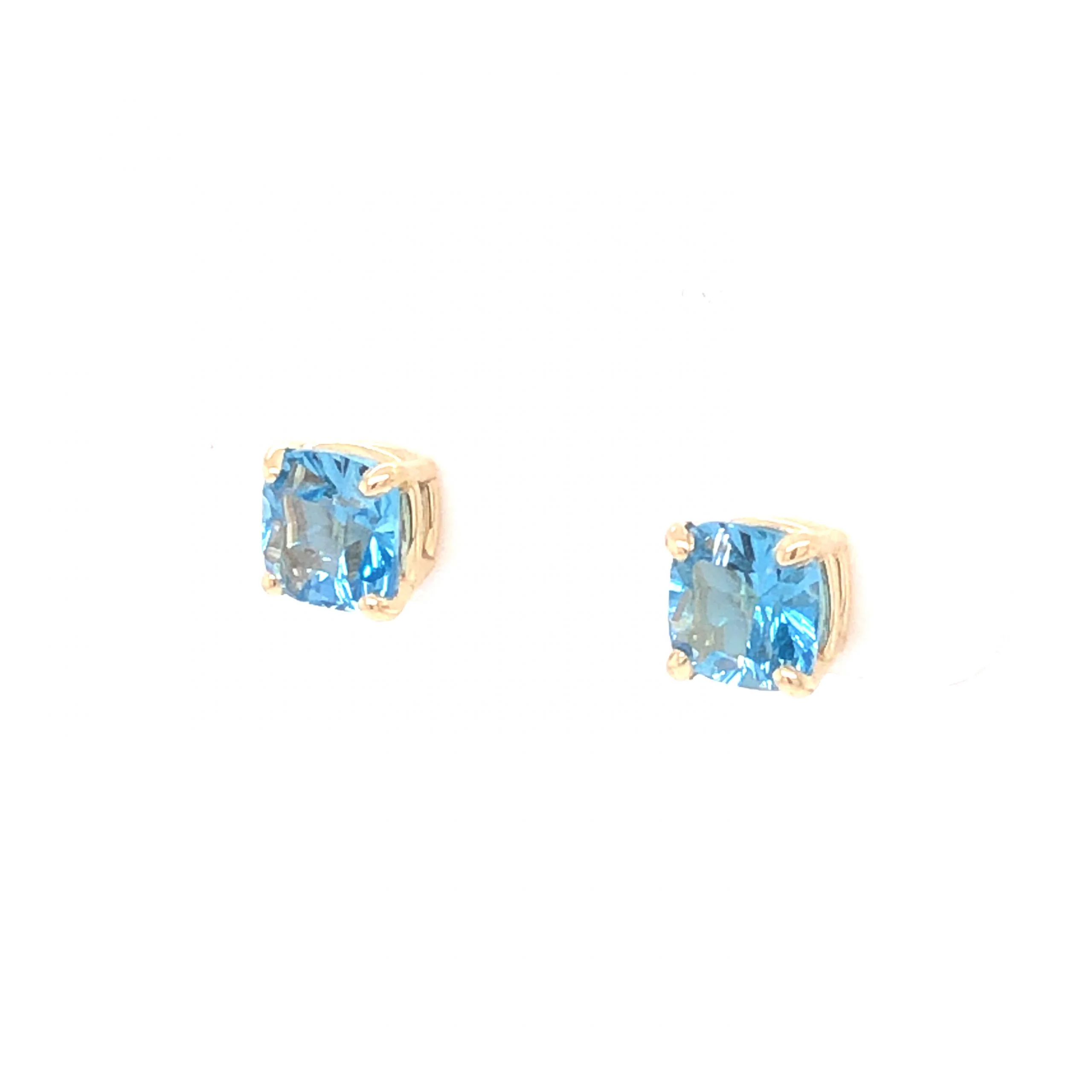 Blue Topaz Stud Earrings in 14k Yellow Gold - Image 2