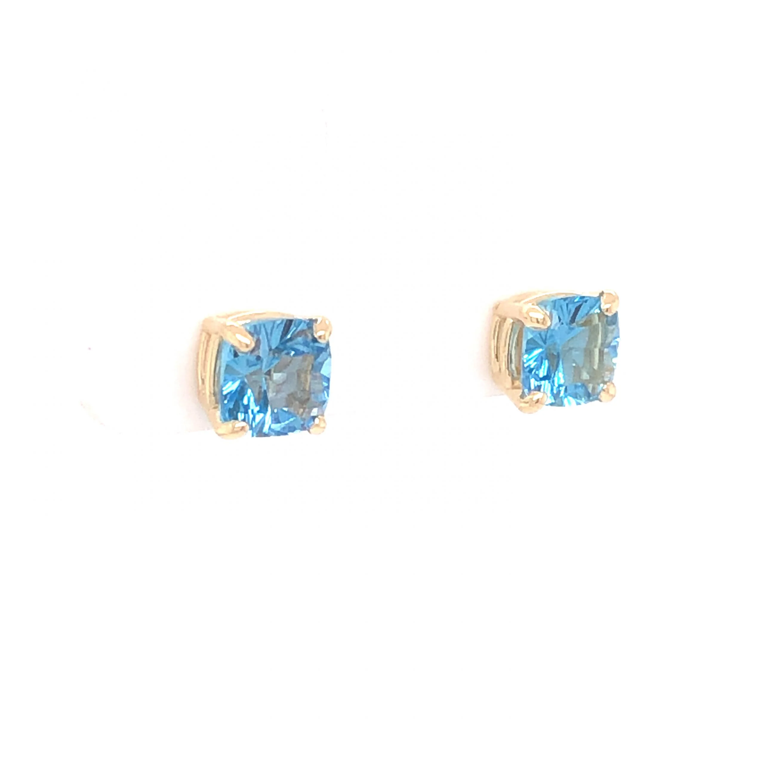 Blue Topaz Stud Earrings in 14k Yellow Gold - Image 3