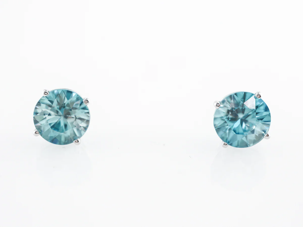 Blue Zircon Stud Earrings in 14k White Gold