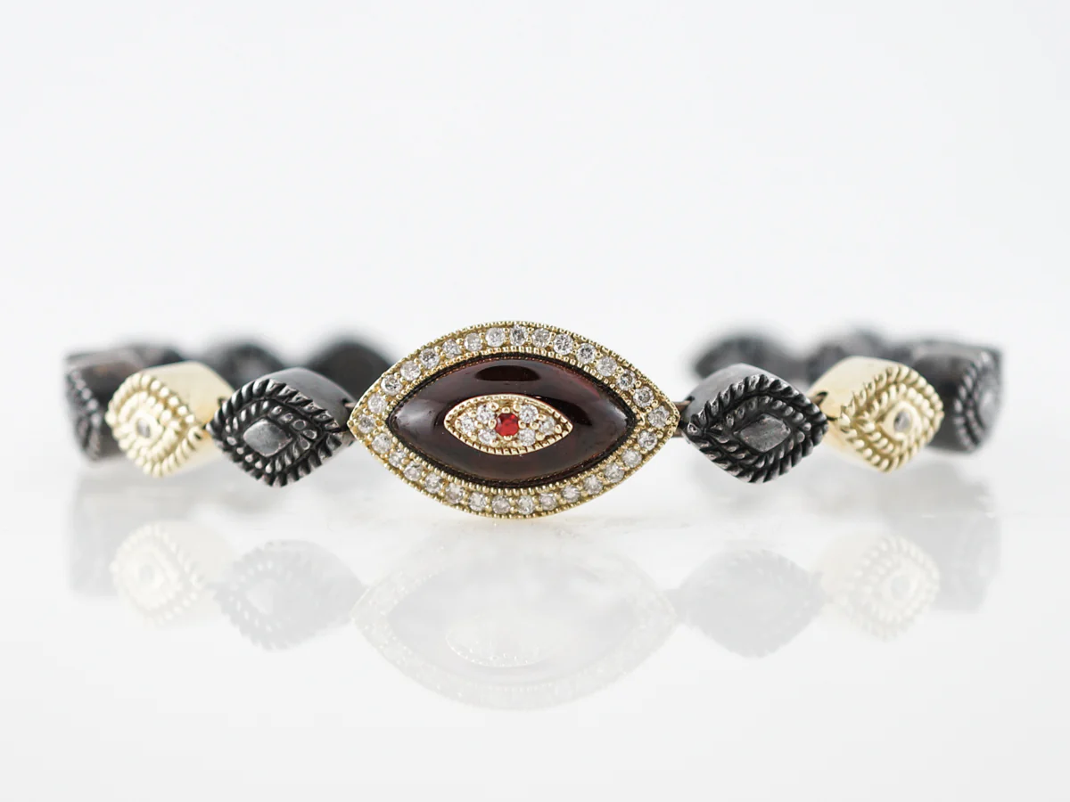 Bracelet Modern .44 Round Brilliant Cut Diamonds in 14K Yellow Gold & Sterling Silver