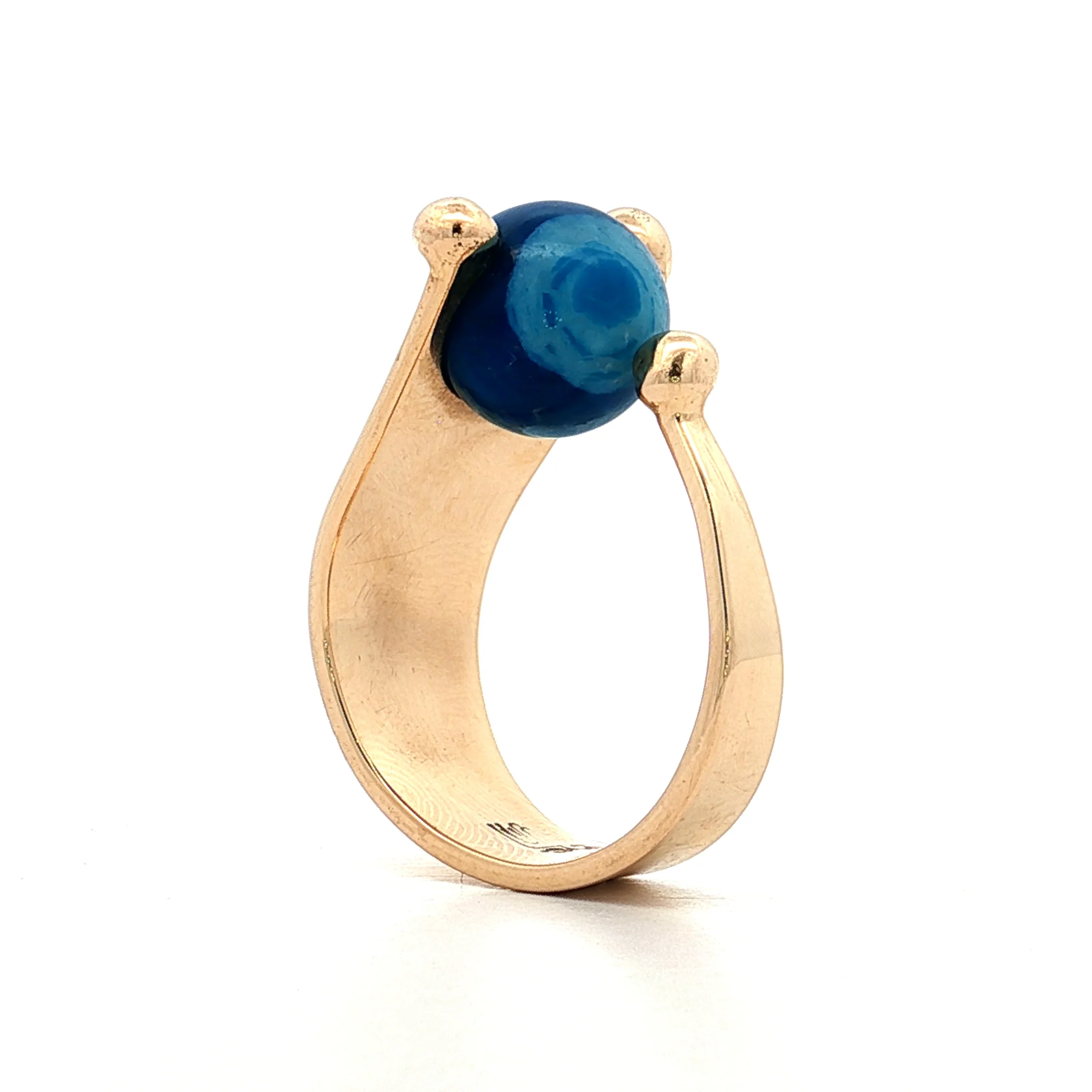 Cabochon Cut Lapis Lazuli Cocktail Ring 14k Yellow Gold - Image 5