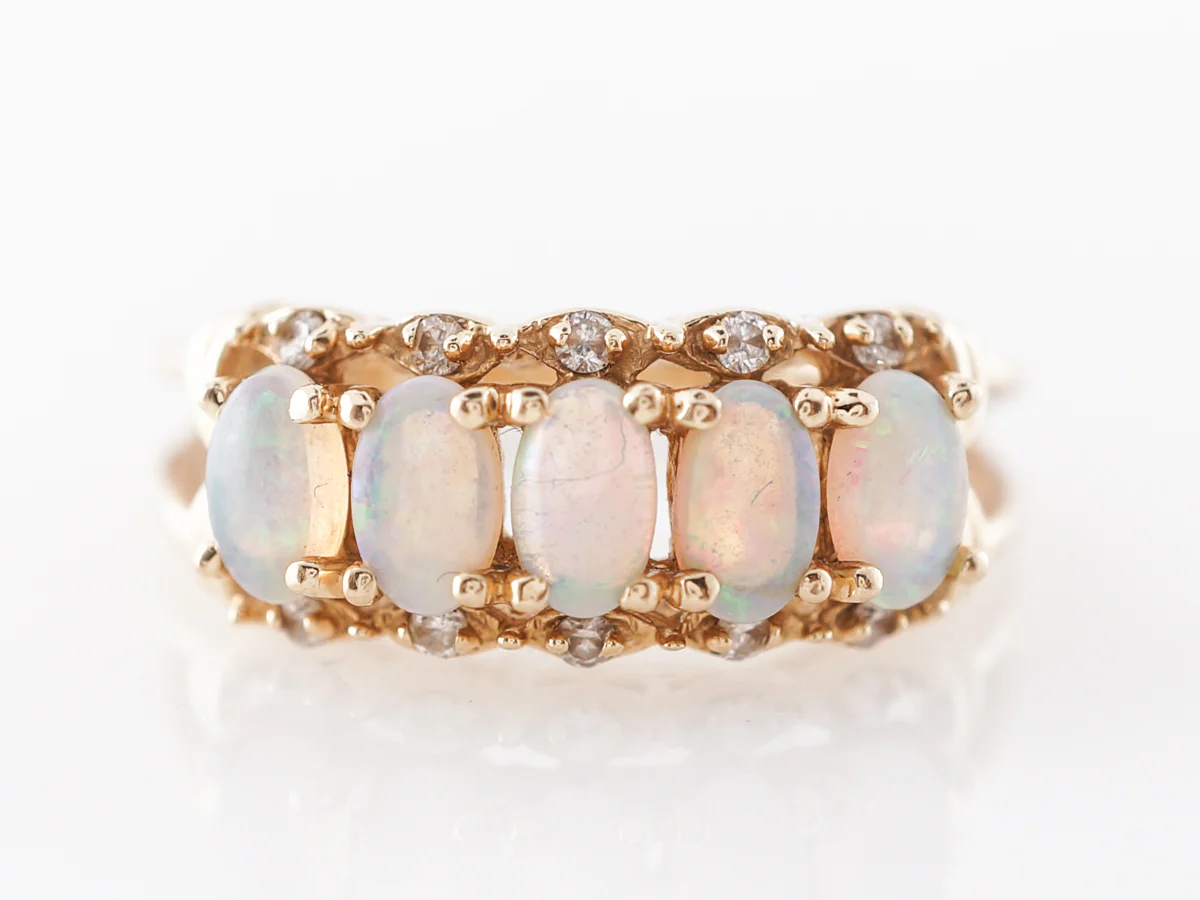 Cabochon Cut Opal & Diamond Ring in Yellow Gold
