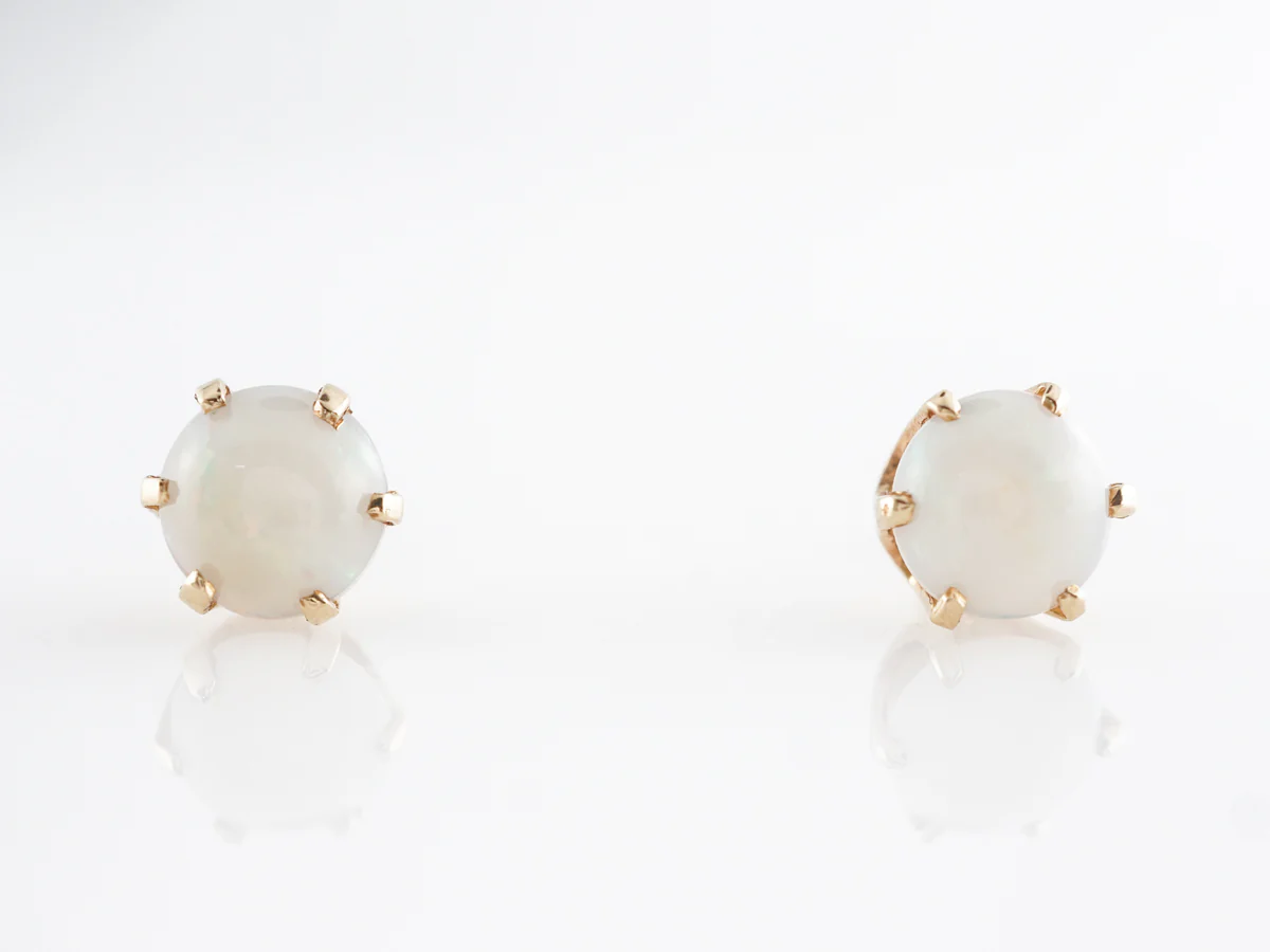 Cabochon Cut Opal Stud Earrings in 14k Yellow Gold