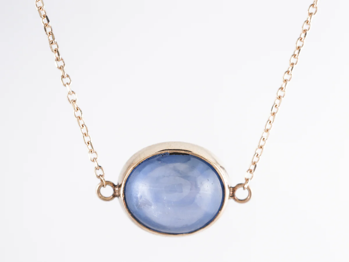 Cabochon Cut Sapphire Necklace in 14k Yellow Gold - Image 2