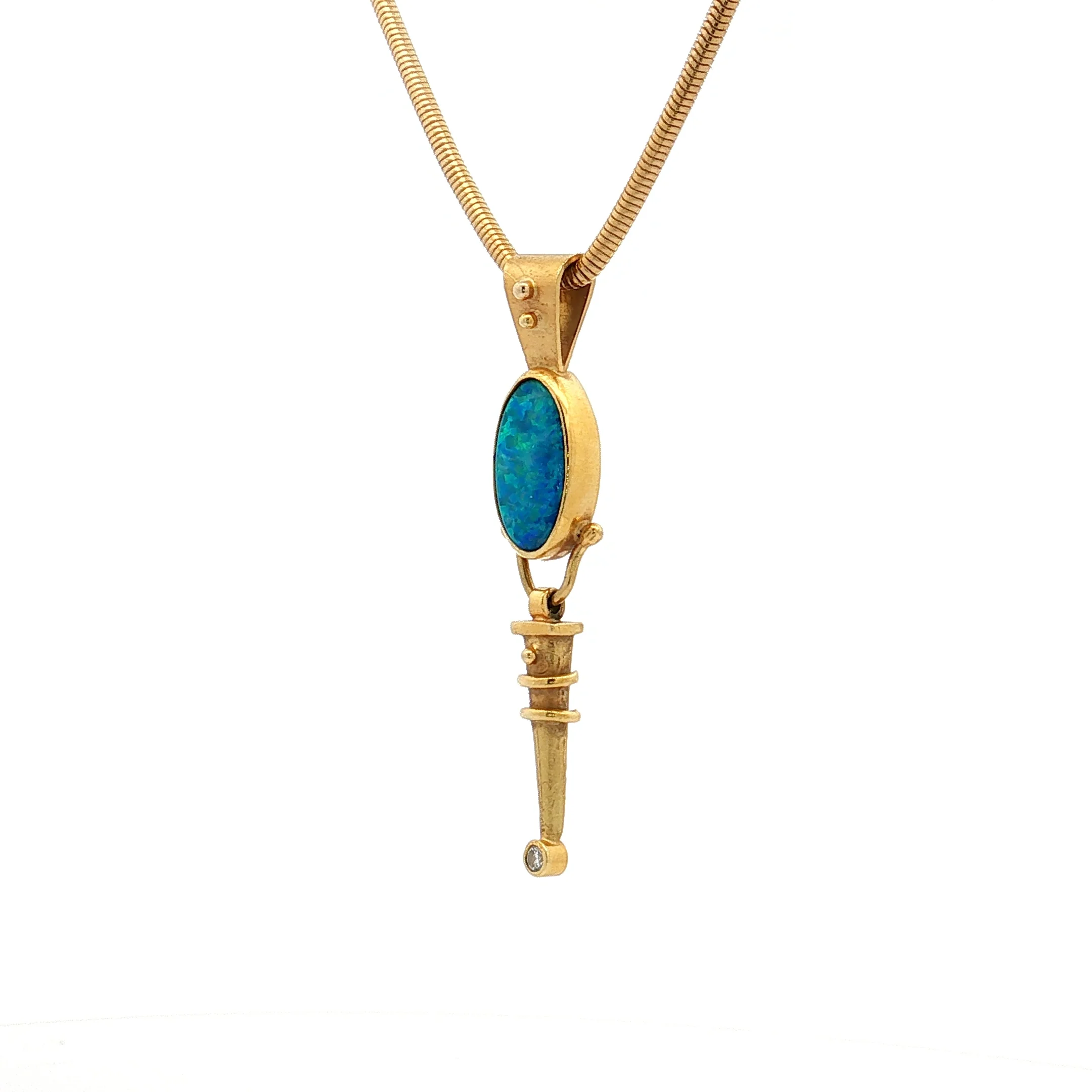 Cabochon Opal & Diamond Pendant Necklace 14k & 18k Gold - Image 2