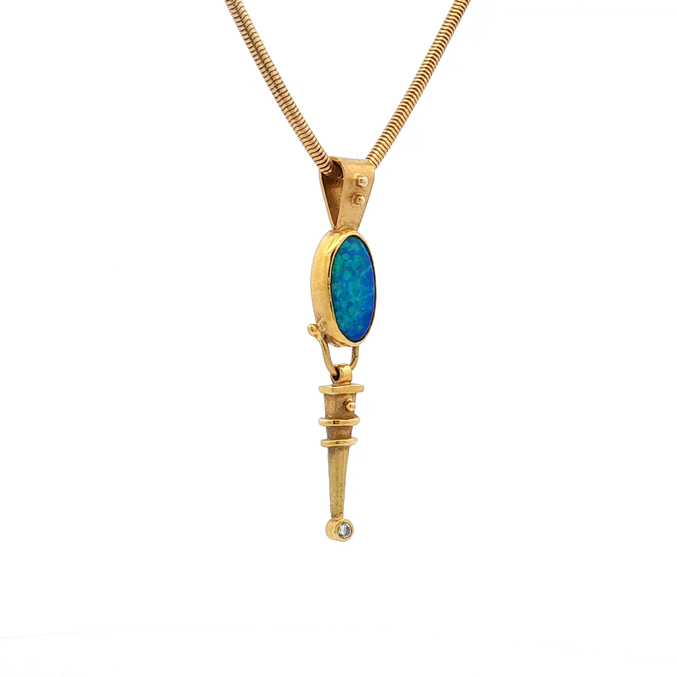 Cabochon Opal & Diamond Pendant Necklace 14k & 18k Gold - Image 3
