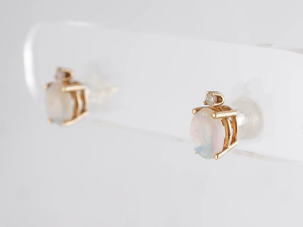 Cabochon Opal Stud Earrings in 14k Yellow Gold - Image 2