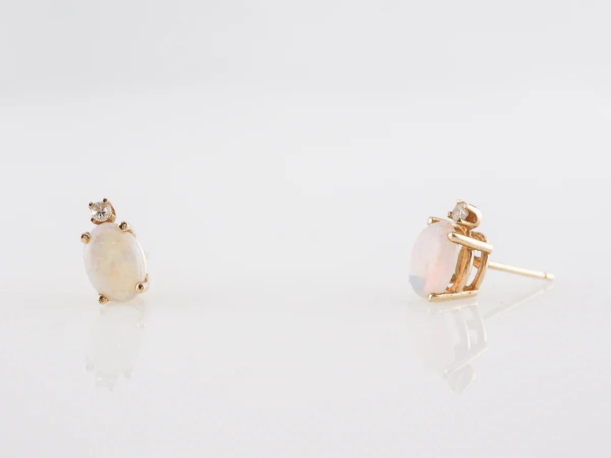 Cabochon Opal Stud Earrings in 14k Yellow Gold - Image 3