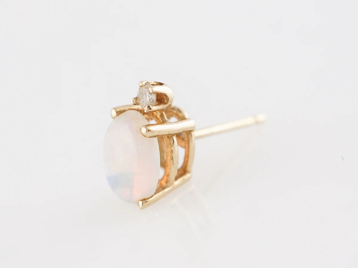 Cabochon Opal Stud Earrings in 14k Yellow Gold - Image 4