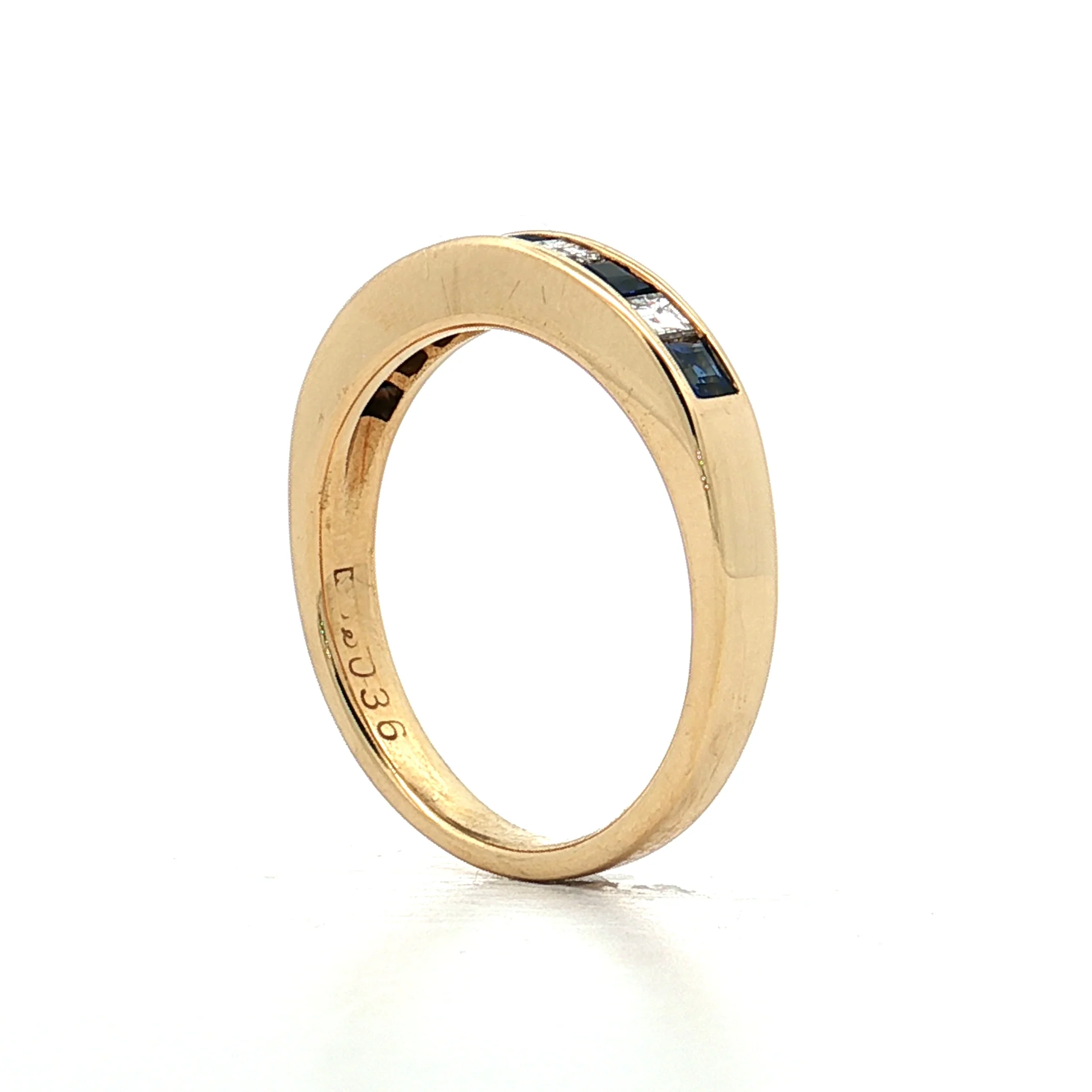 Carre Cut Sapphire & Diamond Wedding Band 18k - Image 5
