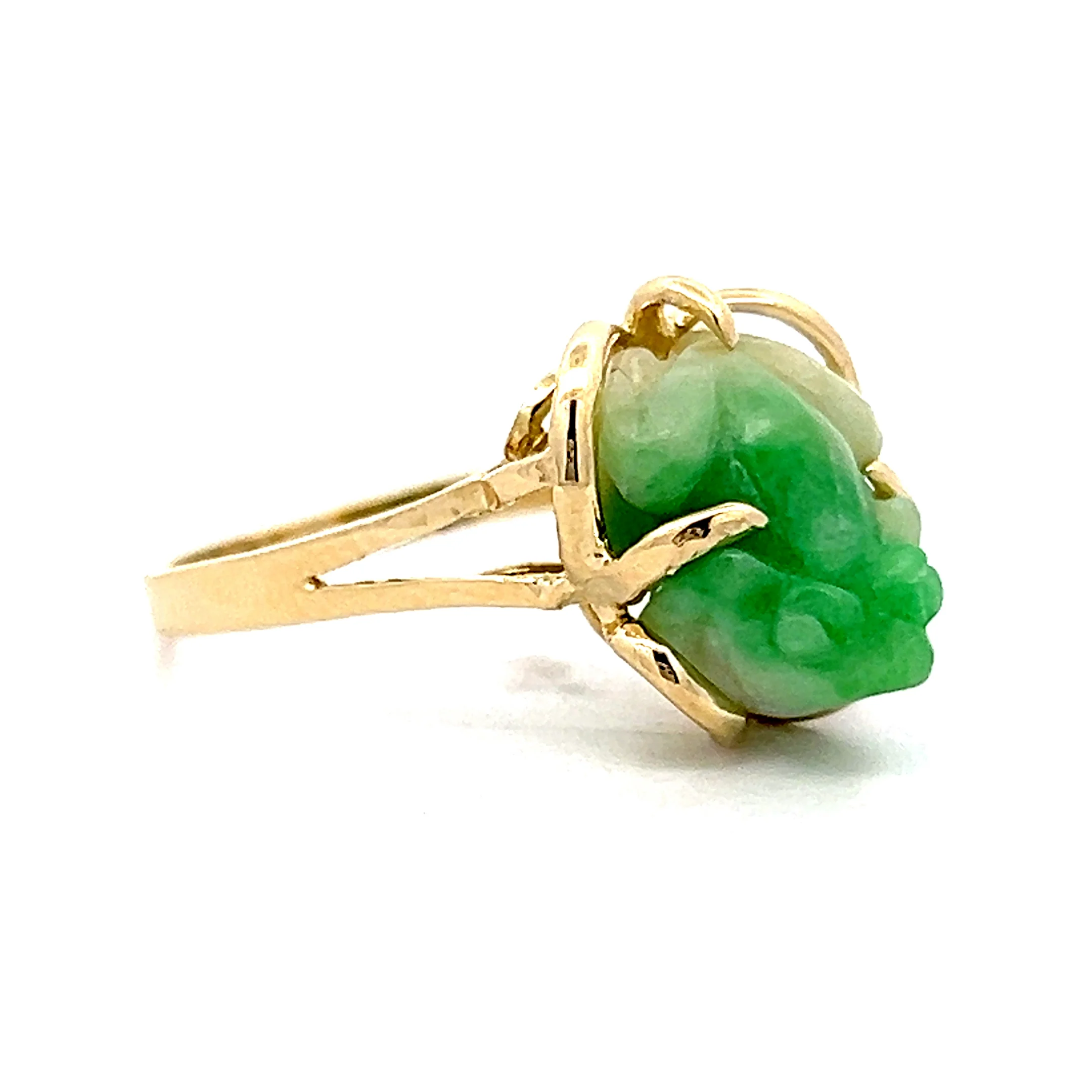 Carved Jadeite Frog Cocktail Ring in 14k Yellow Gold - Image 3