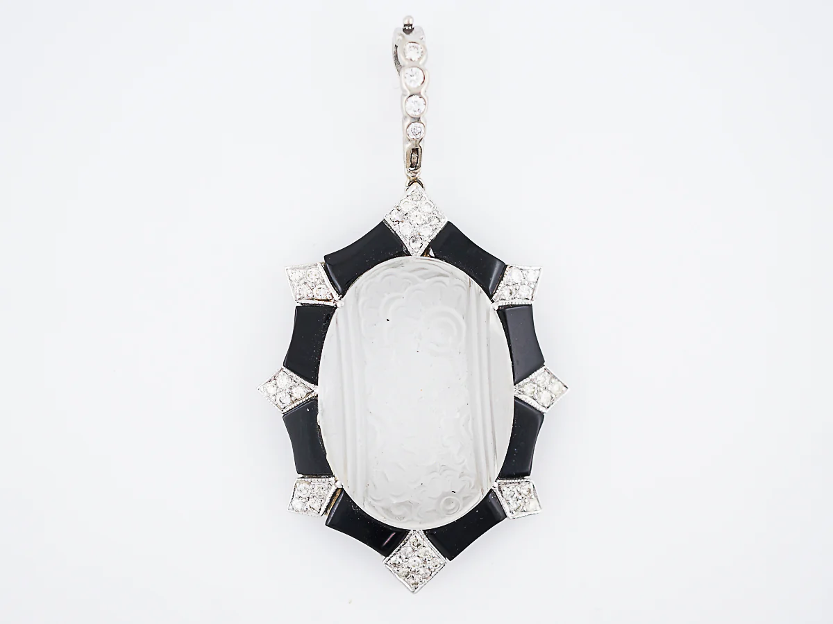 Carved Quartz Pendant Modern .67 Round Brilliant Cut Diamonds in 18K White Gold - Image 2
