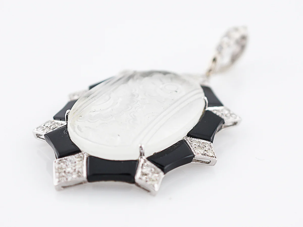 Carved Quartz Pendant Modern .67 Round Brilliant Cut Diamonds in 18K White Gold - Image 3