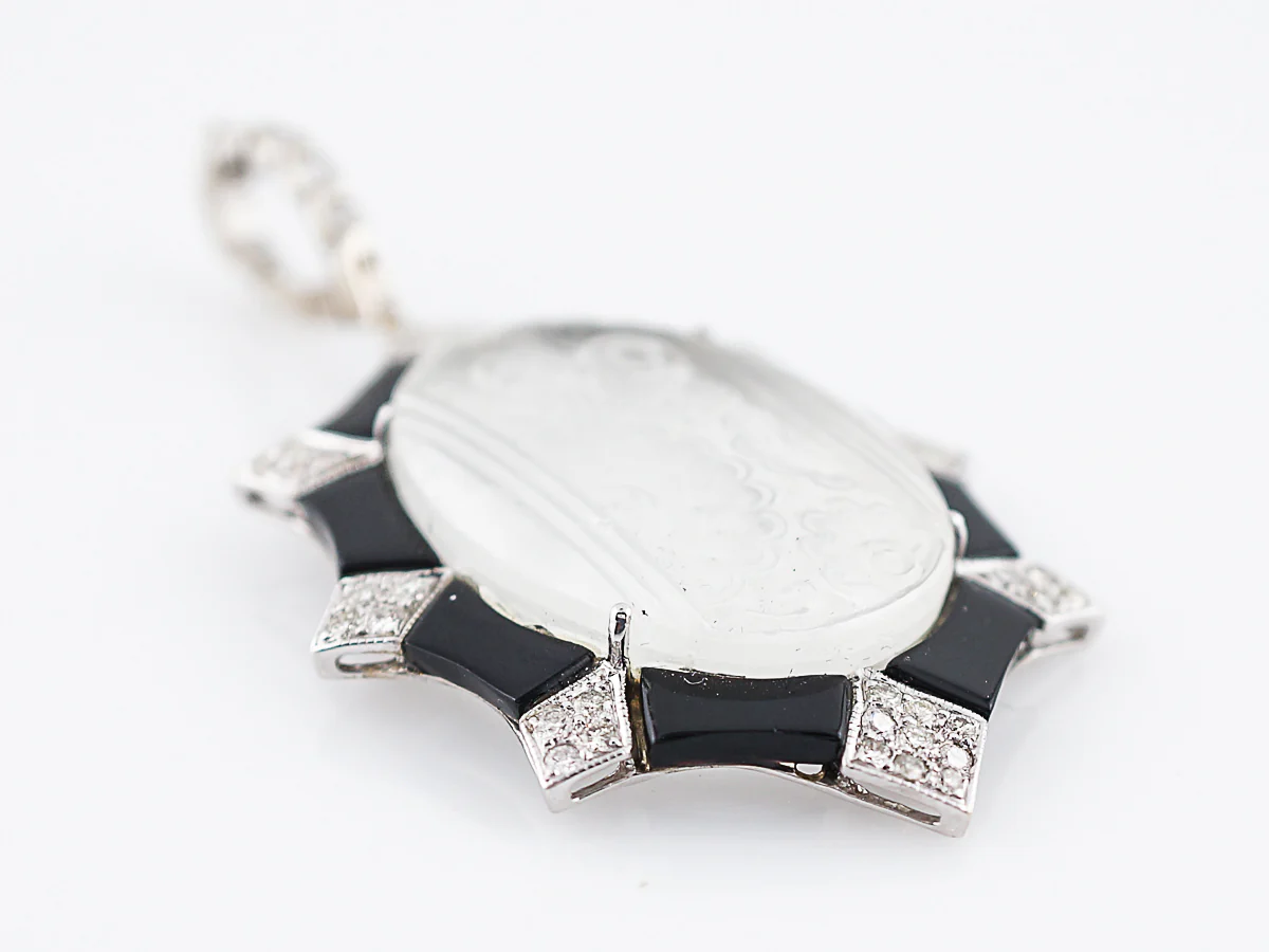 Carved Quartz Pendant Modern .67 Round Brilliant Cut Diamonds in 18K White Gold - Image 4
