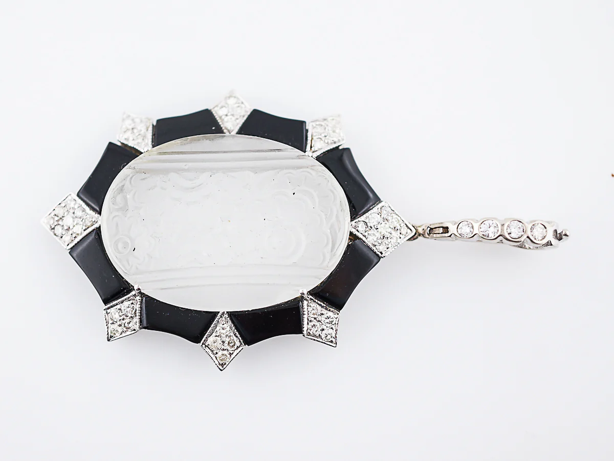 Carved Quartz Pendant Modern .67 Round Brilliant Cut Diamonds in 18K White Gold - Image 5