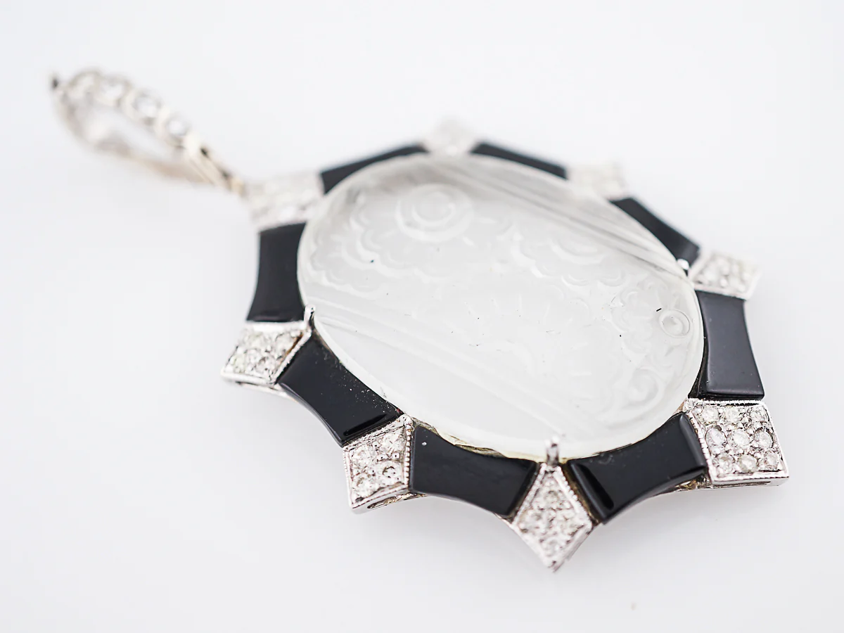 Carved Quartz Pendant Modern .67 Round Brilliant Cut Diamonds in 18K White Gold - Image 6