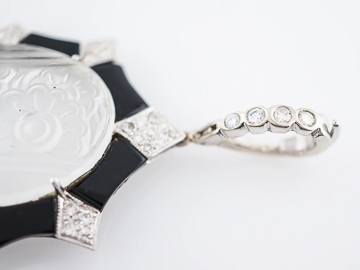 Carved Quartz Pendant Modern .67 Round Brilliant Cut Diamonds in 18K White Gold - Image 7