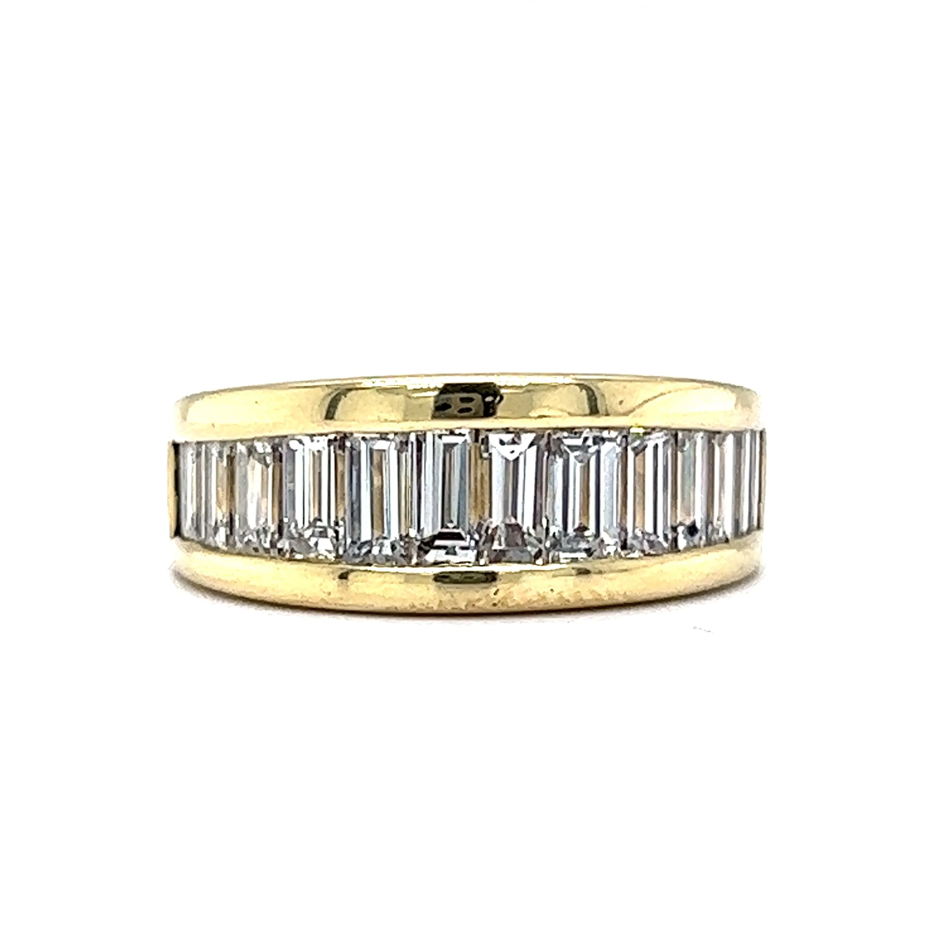 Channel Set Baguette Cut Diamond Stacking Ring in 18k Yellow Gold