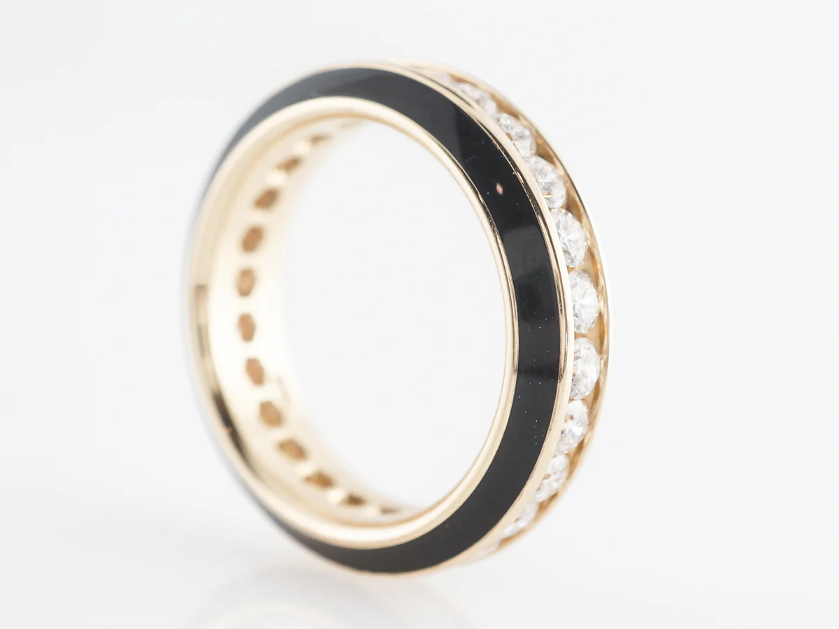 Channel Set Diamond Band with Black Enamel in 14k Yellow Gold - Image 3