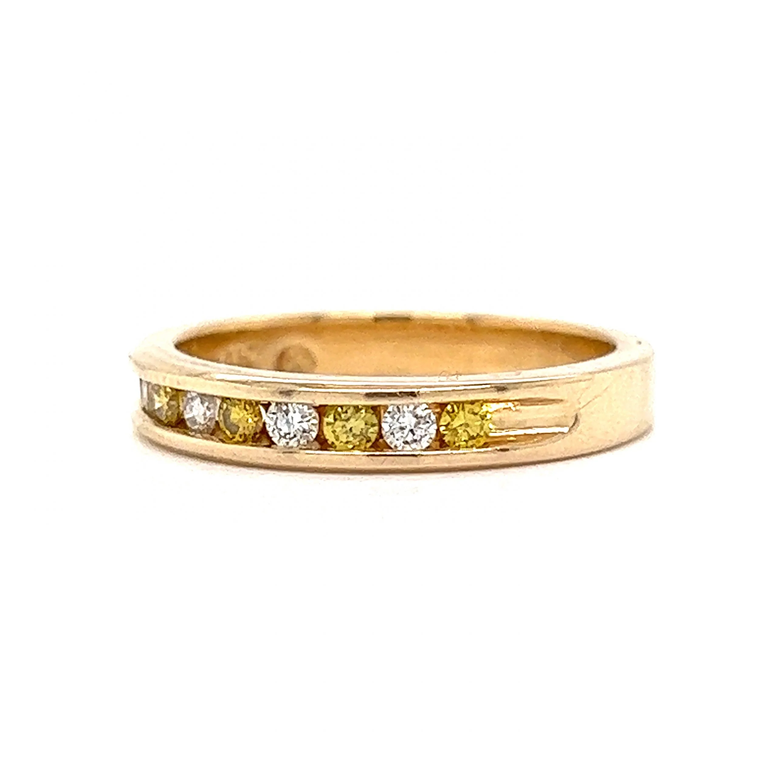 Channel Set Yellow & White Diamond Band in 14k Yellow Gold - Image 2