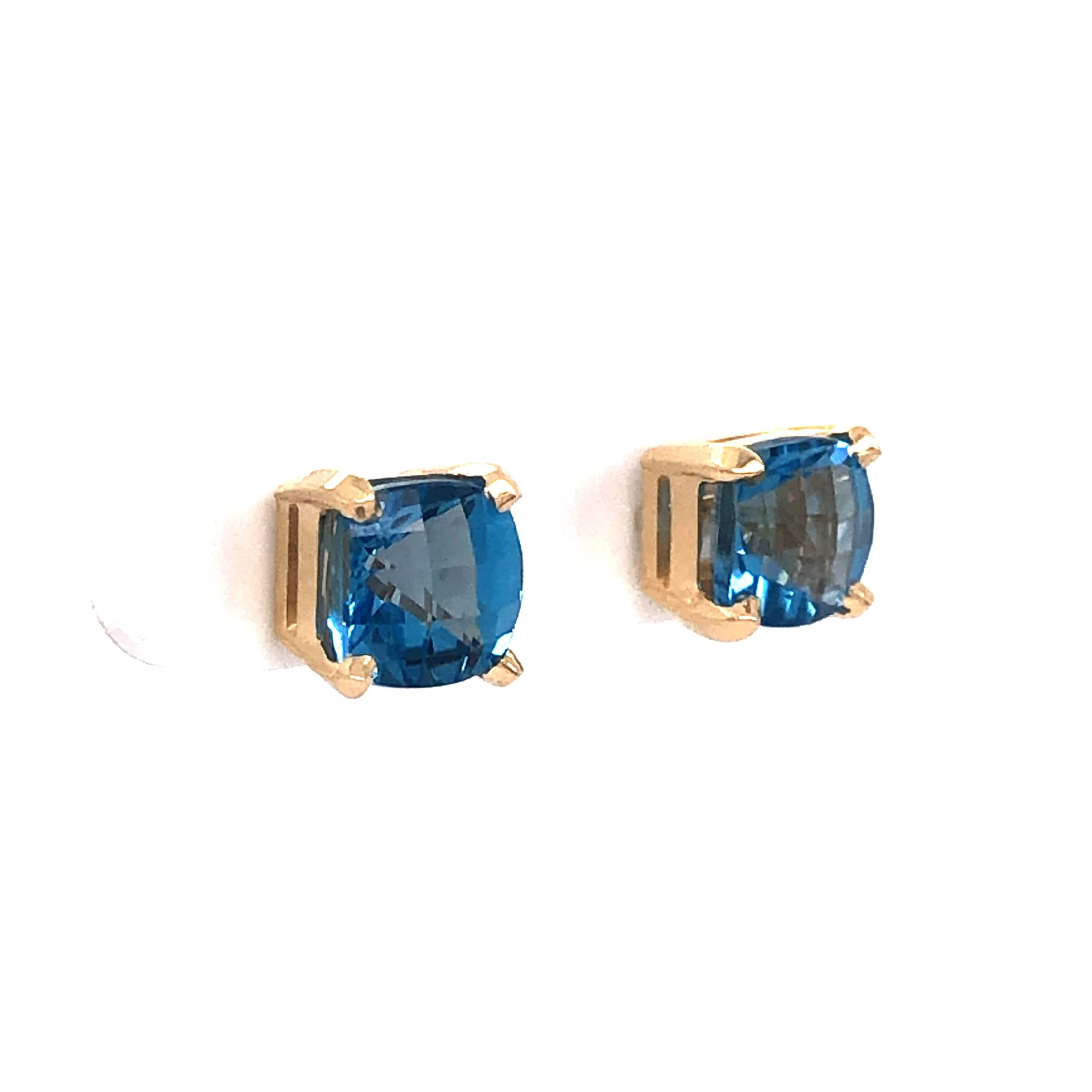 Checkerboard Faceted Blue Topaz Stud Earrings in 14k Yellow Gold - Image 3