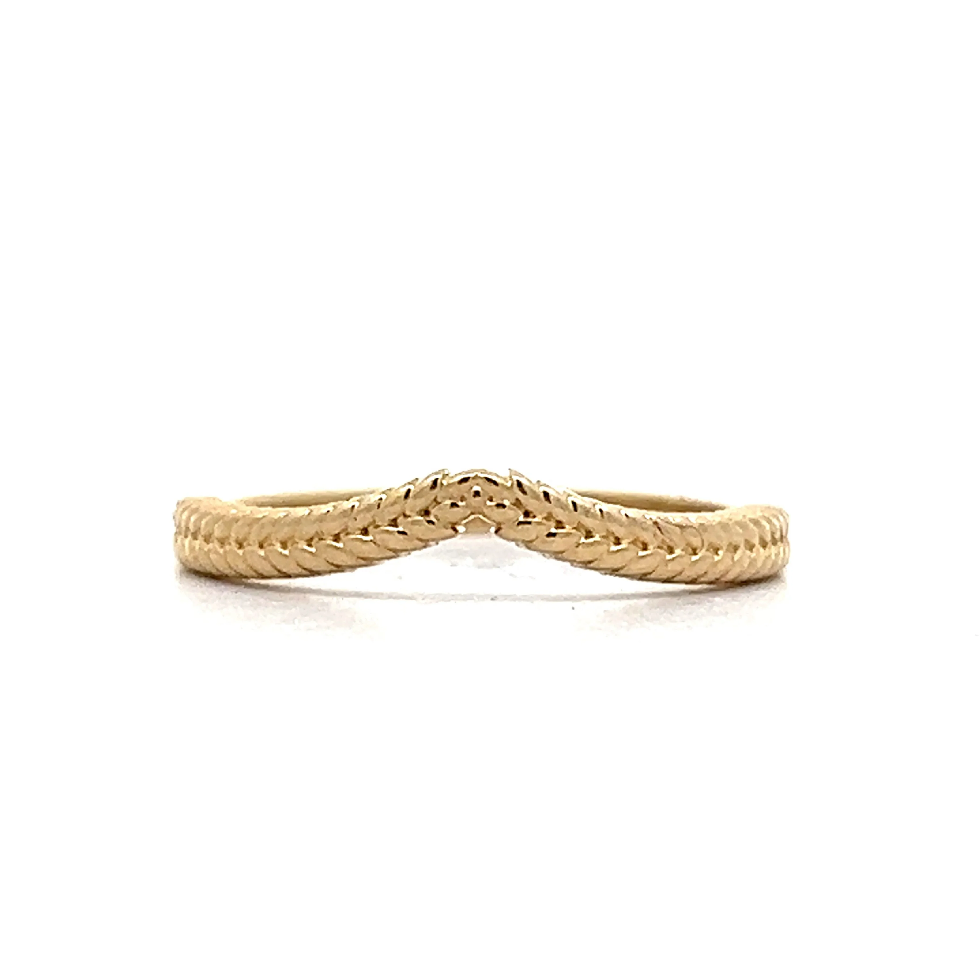 Chevron Textured Contour Wedding Band in 14k Yellow Gold