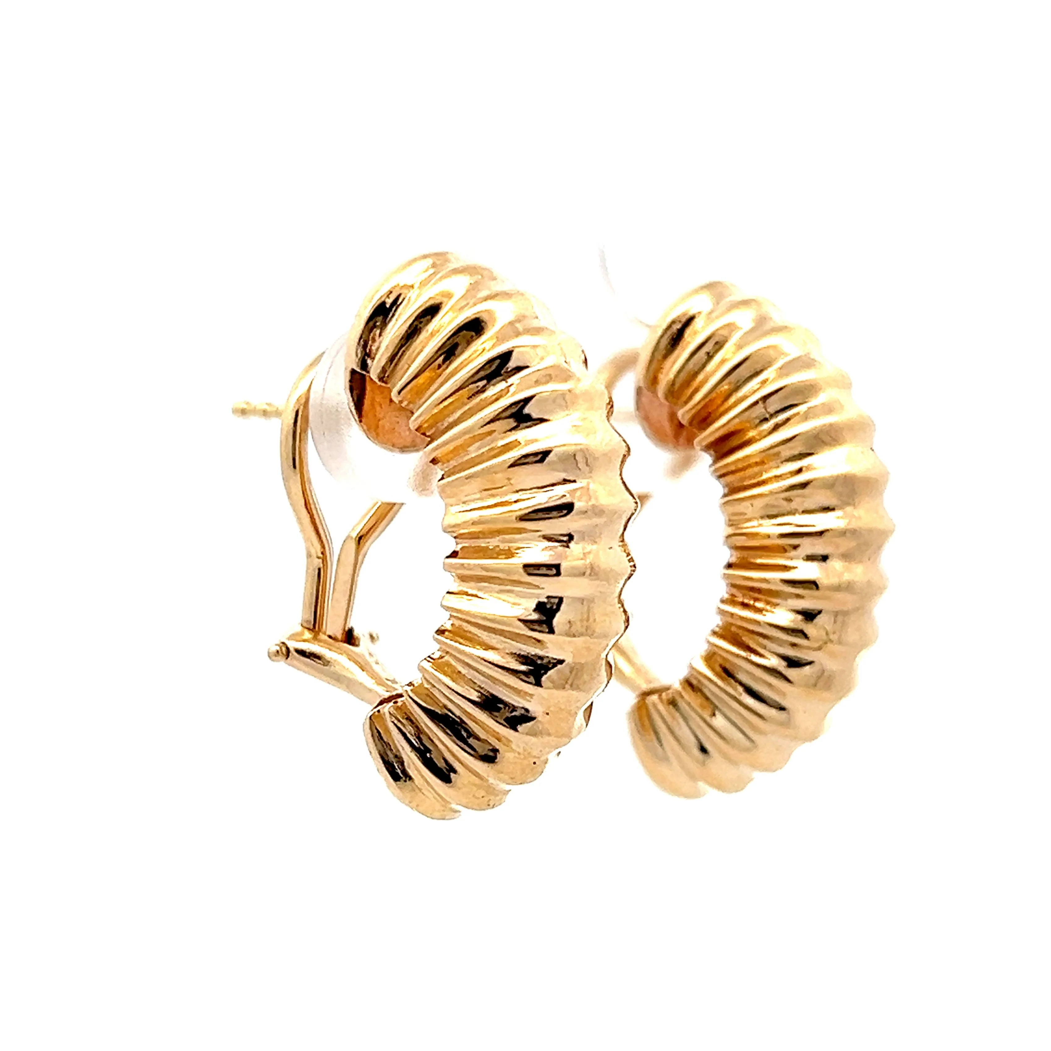 Chunky Textured Half Hoop Earrings in 14k Yellow Gold - Image 3
