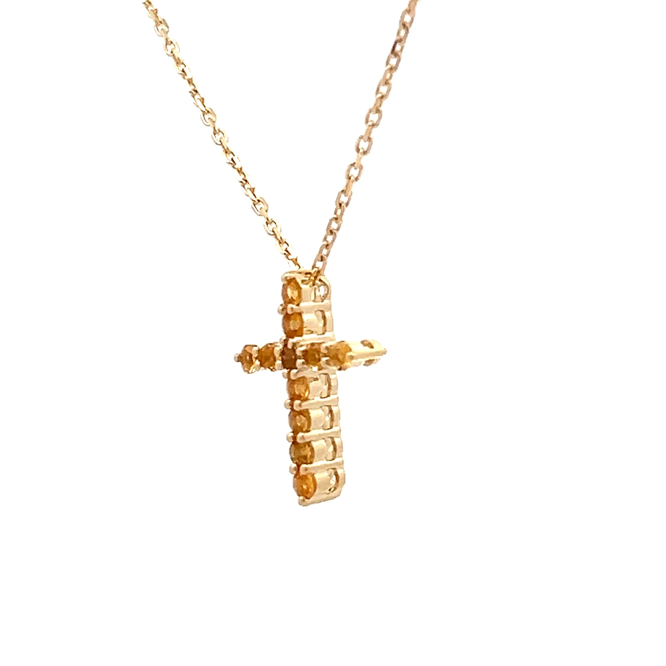 Citrine Cross Pendant Necklace 14k Yellow Gold - Image 2