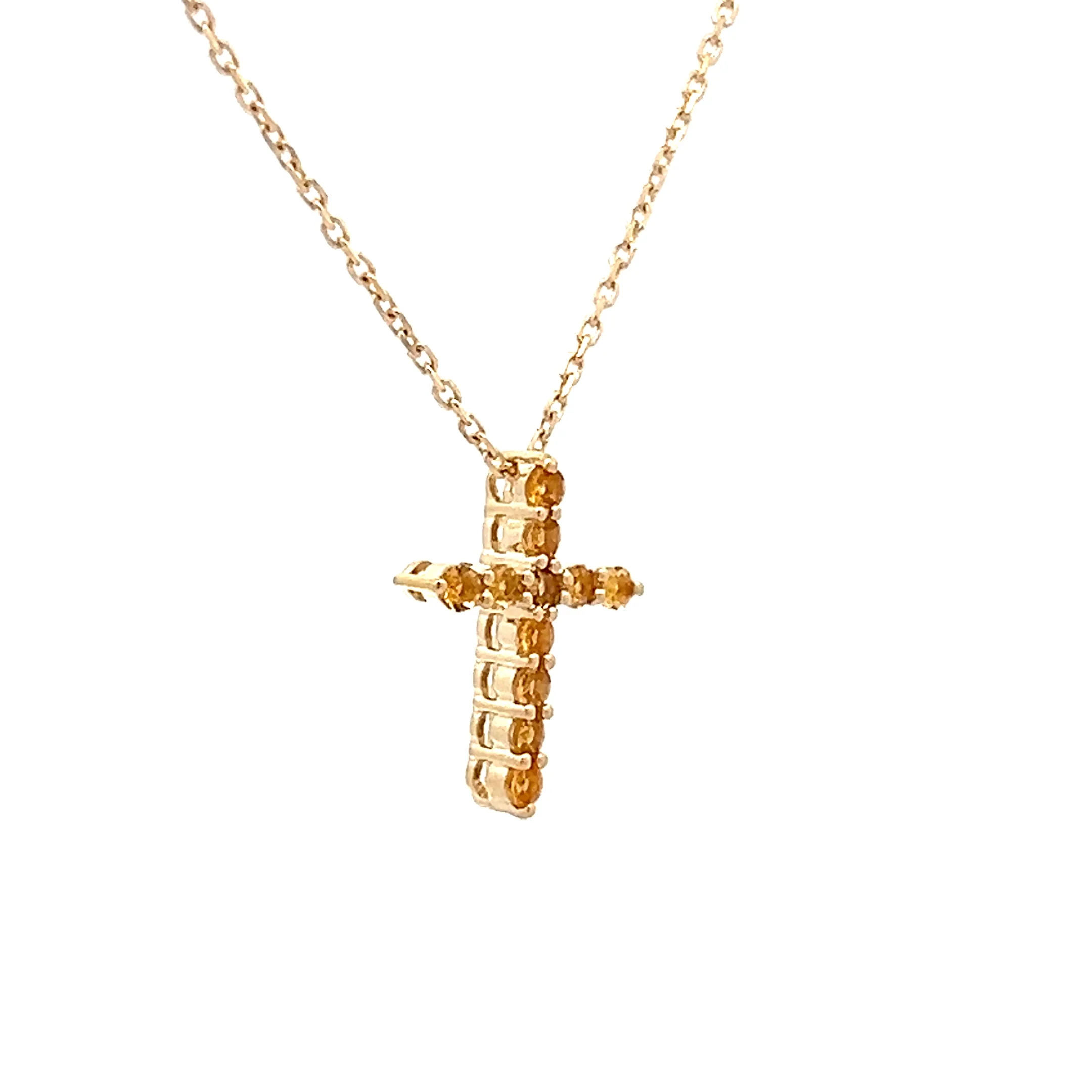 Citrine Cross Pendant Necklace 14k Yellow Gold - Image 3