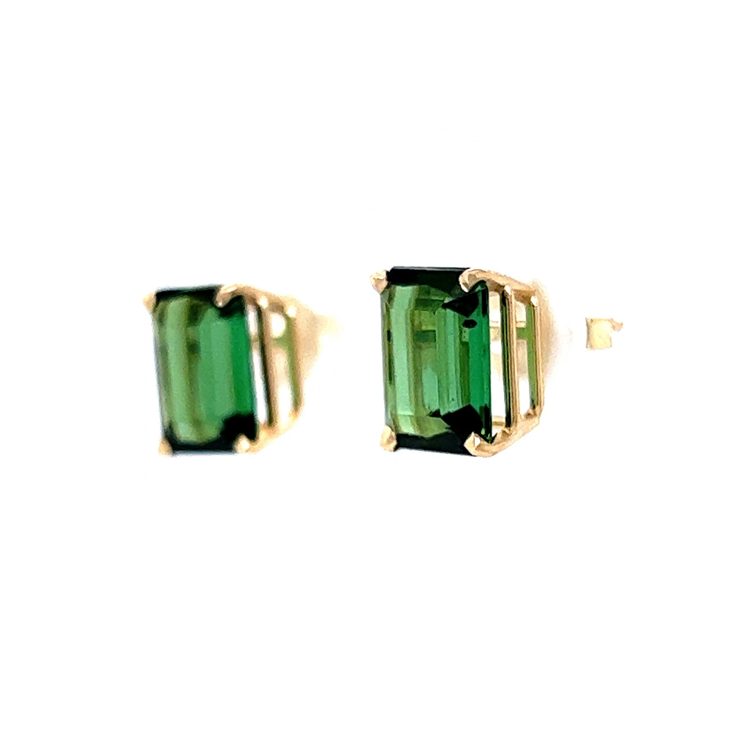 Classic Emerald Cut Green Tourmaline Earrings in 14k Yellow Gold - Image 2