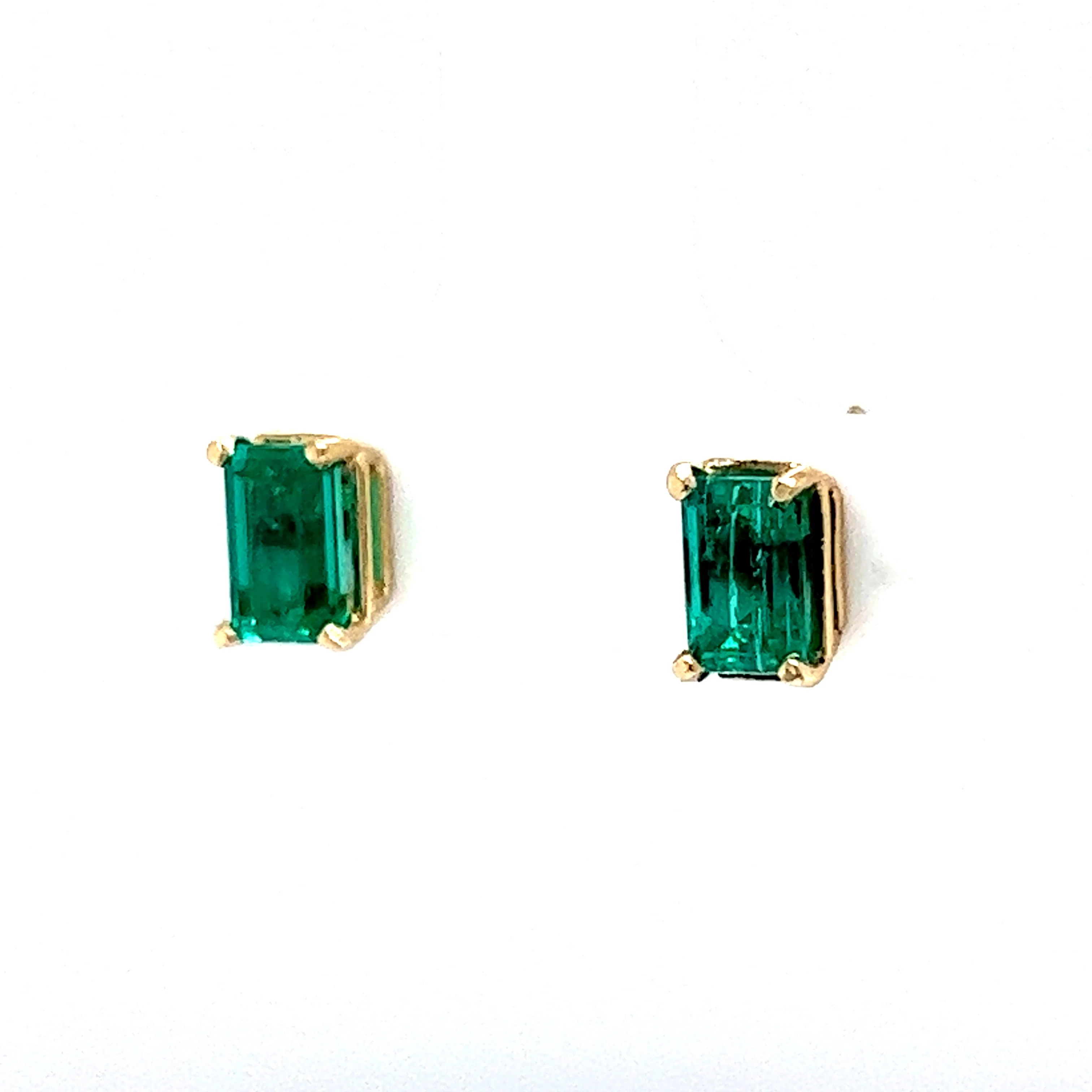 Classic Emerald Stud Earrings in 14k Yellow Gold - Image 2