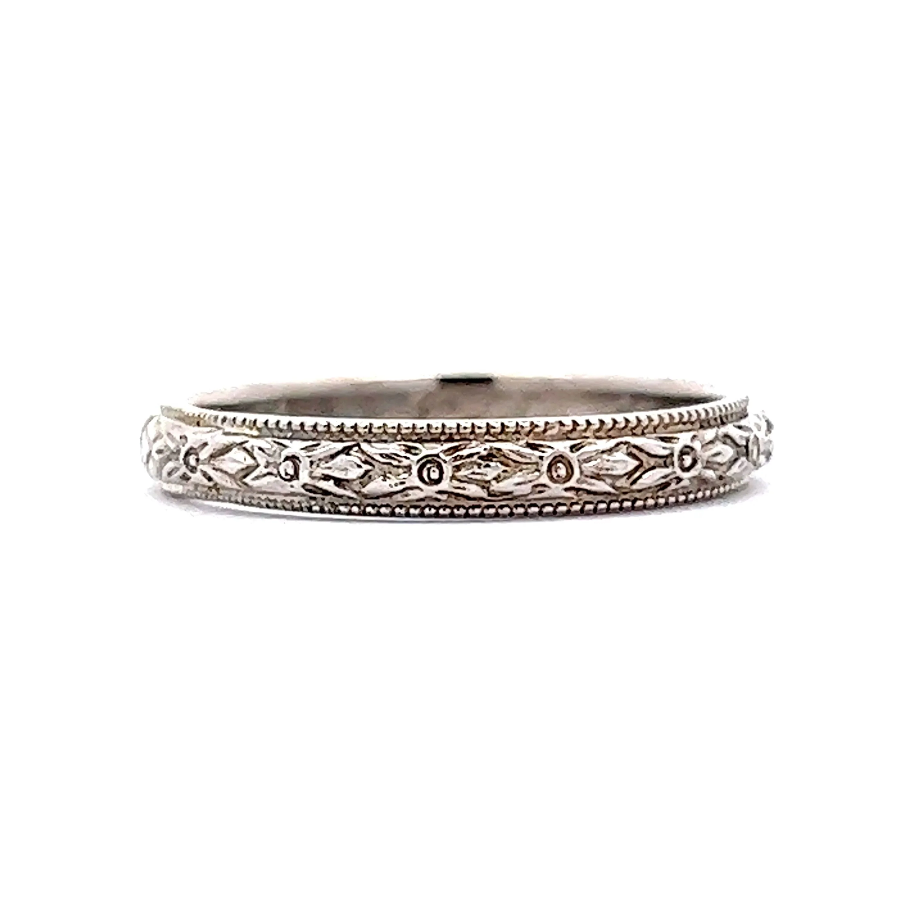 Vintage Art Deco Orange Blossom Wedding Band in 18k White Gold